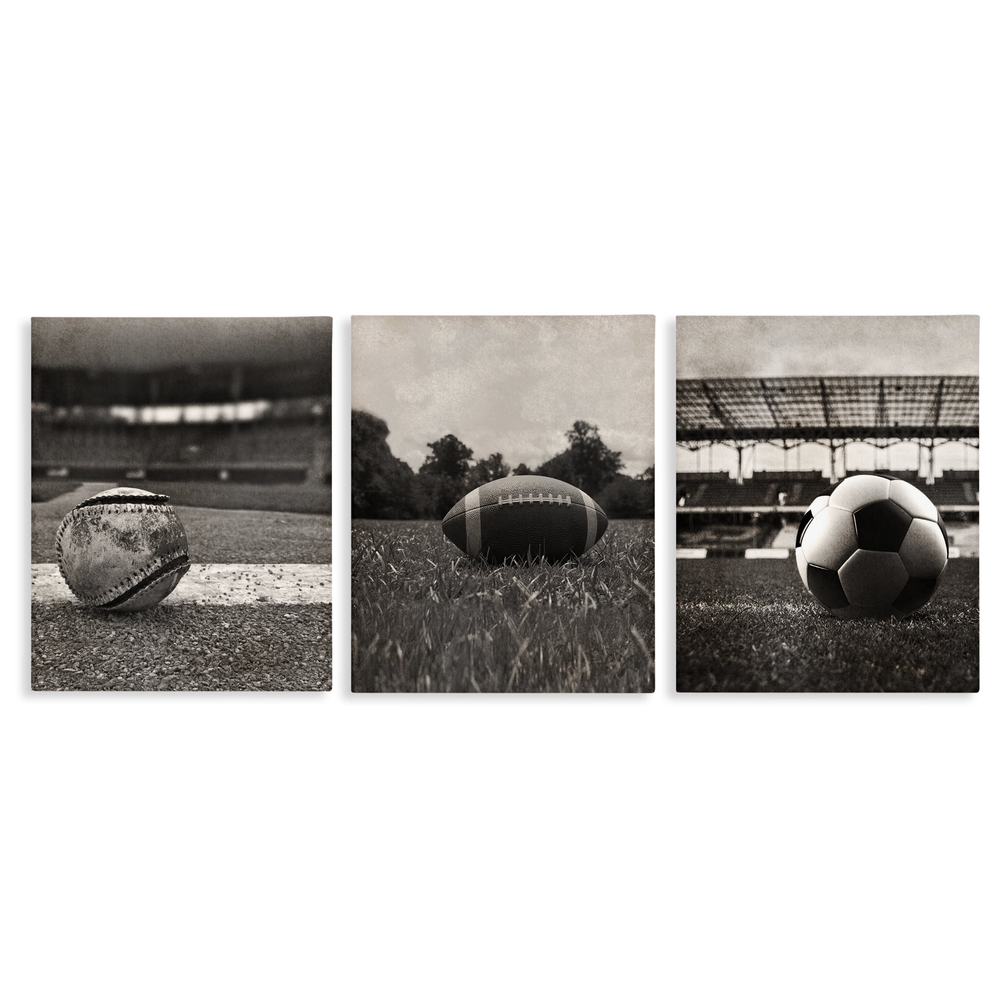 Stupell Industries Vintage Sports on Field 3 Piece Canvas Wall Art Set, design by Marcus Prime