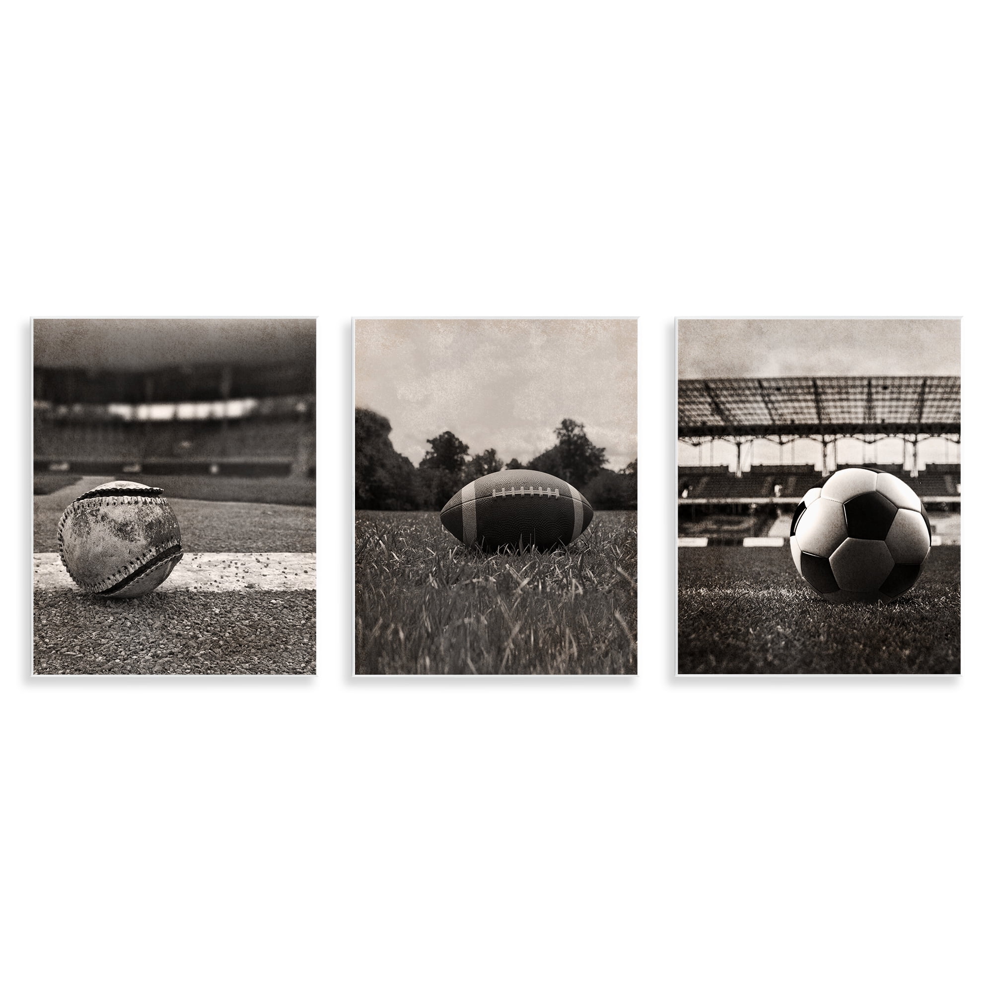 Stupell Industries Vintage Sports on Field 3 Piece Wall Plaque Art Set, design by Marcus Prime