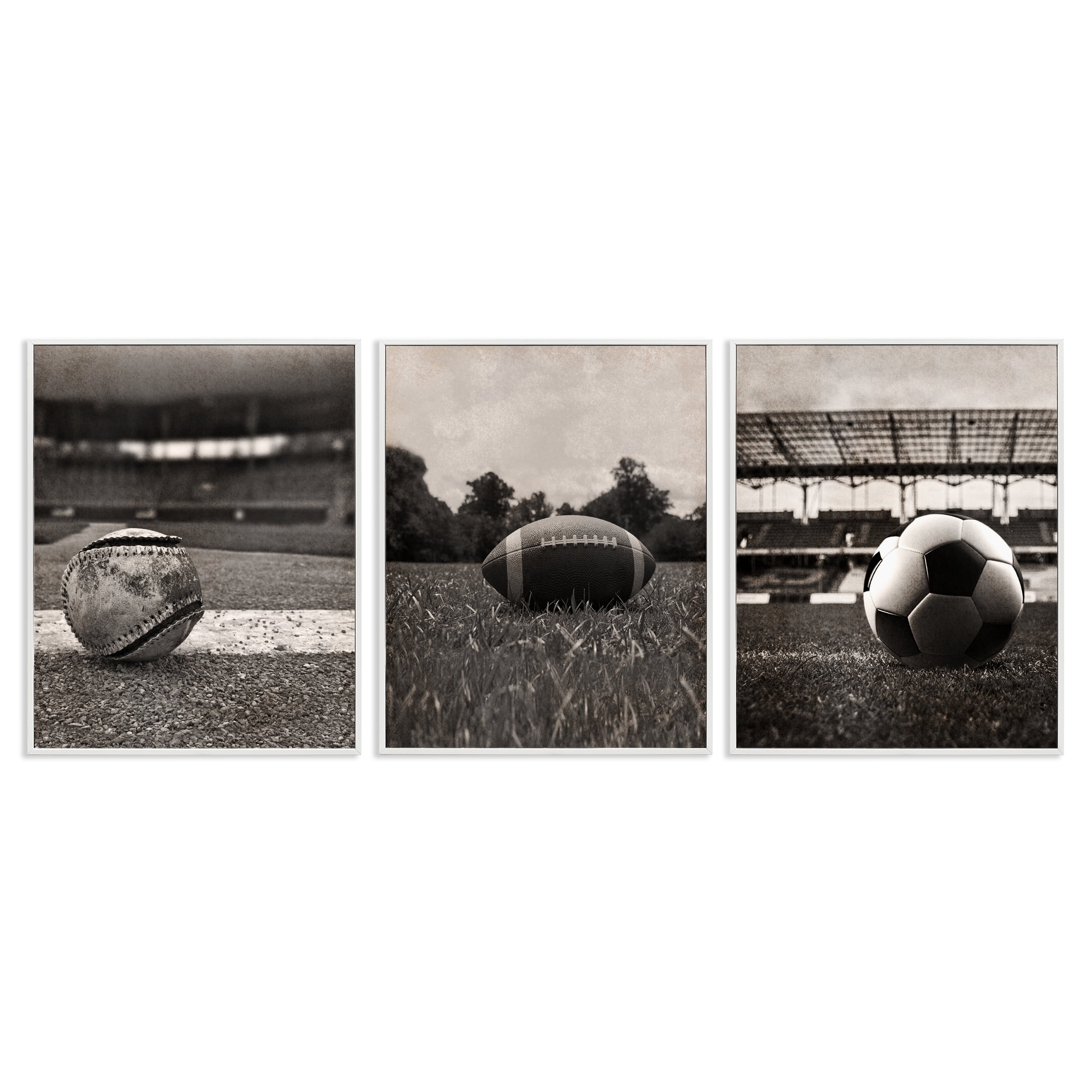 Stupell Industries Vintage Sports on Field 3 Piece White Framed Giclee Art Set, design by Marcus Prime