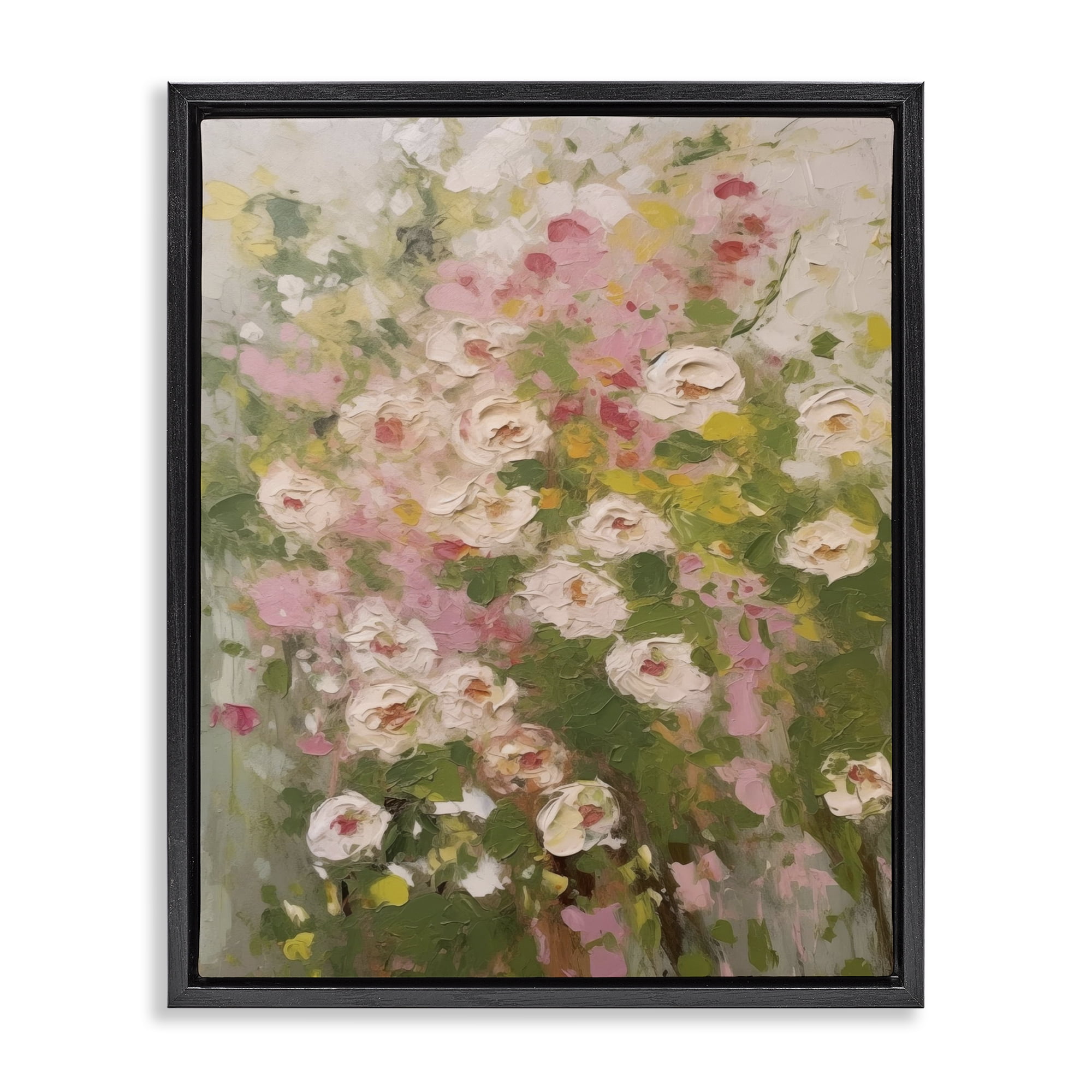 Stupell Industries Vintage Spring Floral Abstraction Plants & Flowers Painting Black Floater Framed Canvas Art Print Wall Art, 25 x 31