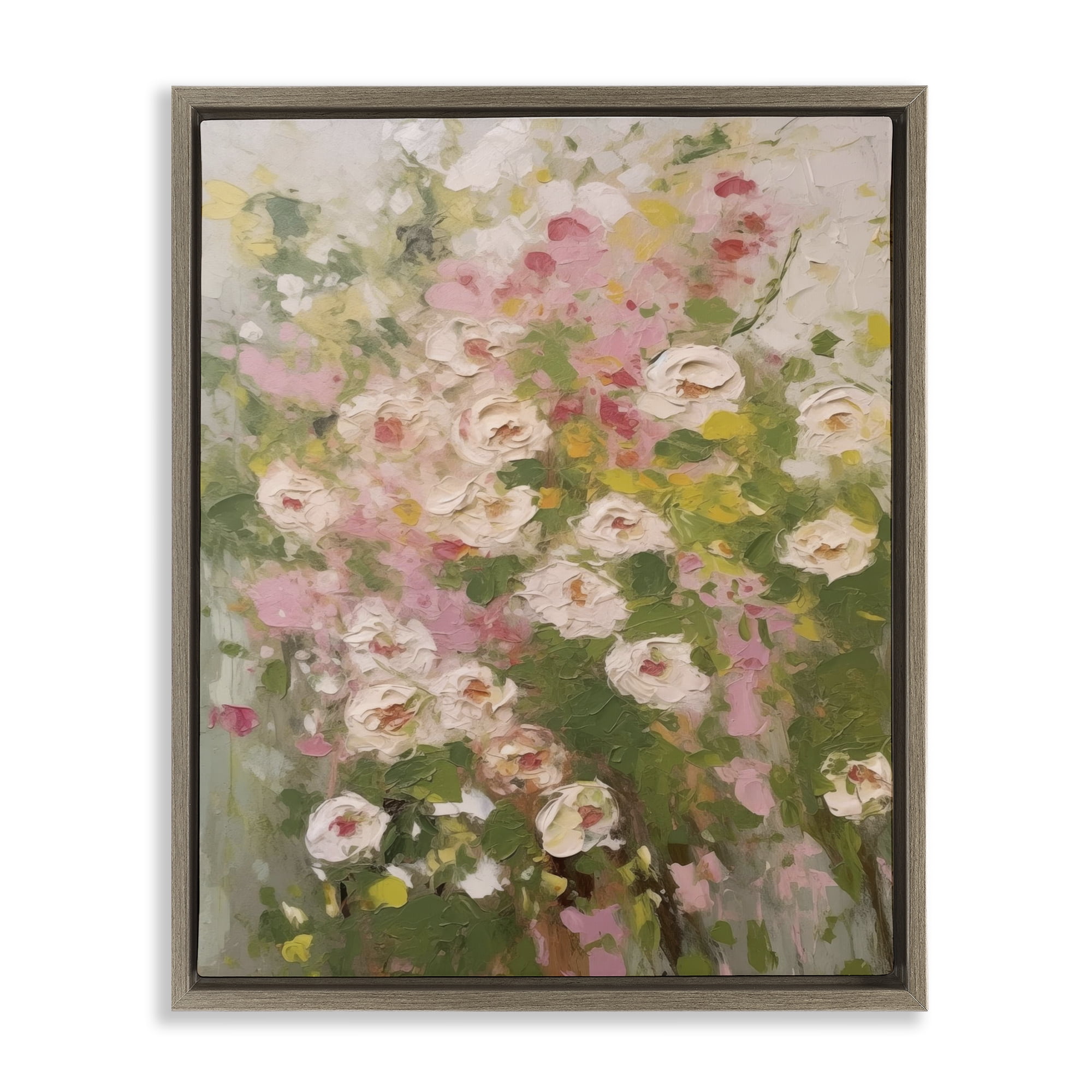 Stupell Industries Vintage Spring Floral Abstraction Plants & Flowers Painting Brown Floater Framed Canvas Art Print Wall Art, 17 x 21