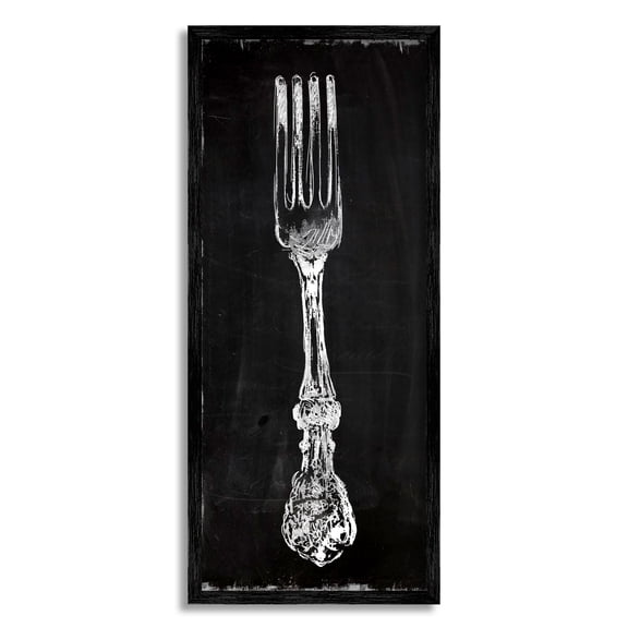 Stupell Industries Vintage Stenciled Fork Kitchen Cutlery Utensil Graphic Art Black Framed Art Print Wall Art, Design by Carol Robinson