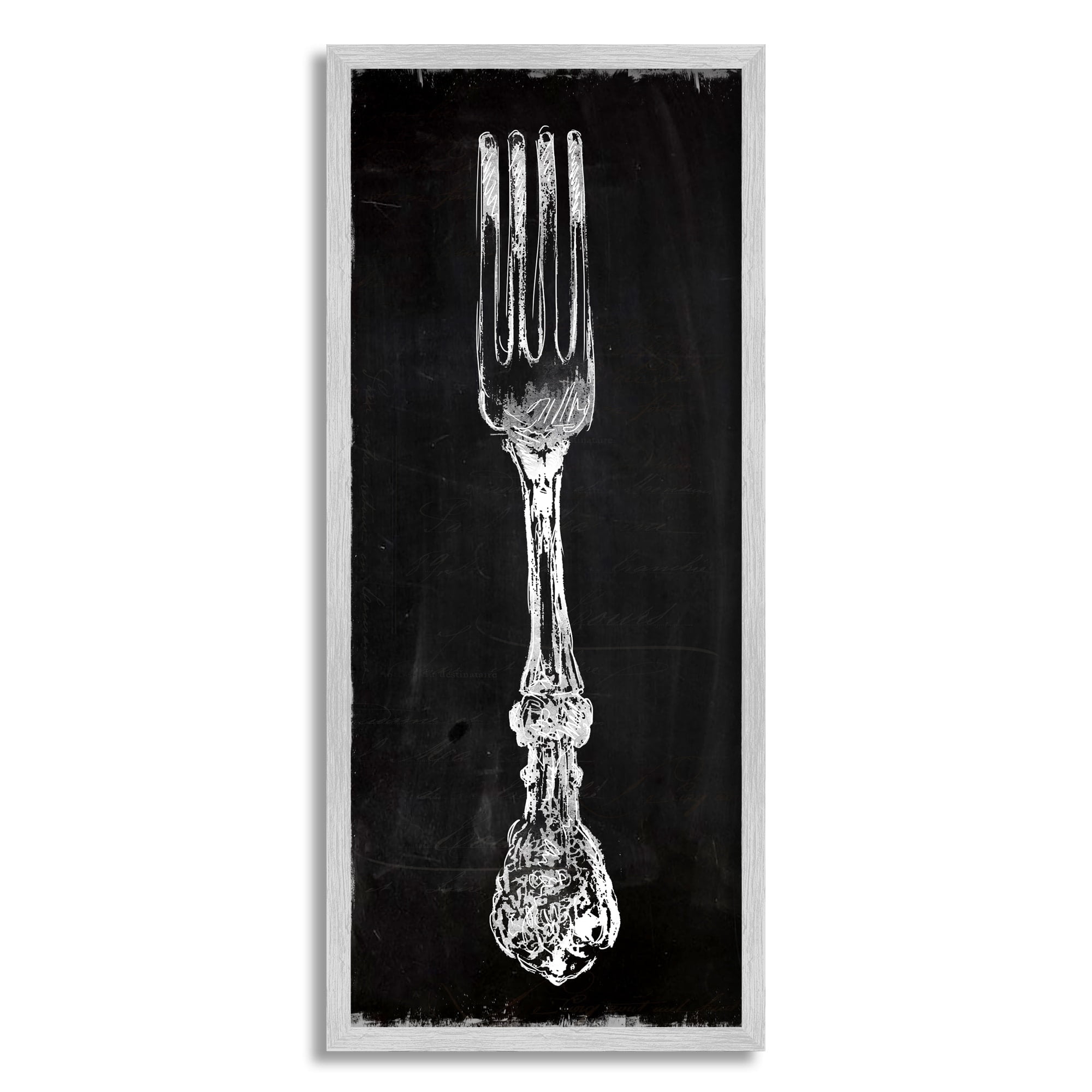 Stupell Industries Vintage Stenciled Fork Kitchen Cutlery Utensil Graphic Art Gray Framed Art Print Wall Art, Design by Carol Robinson