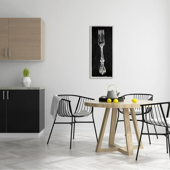 Stupell Industries Vintage Stenciled Fork Kitchen Cutlery Utensil Graphic Art Gray Framed Art Print Wall Art, Design by Carol Robinson