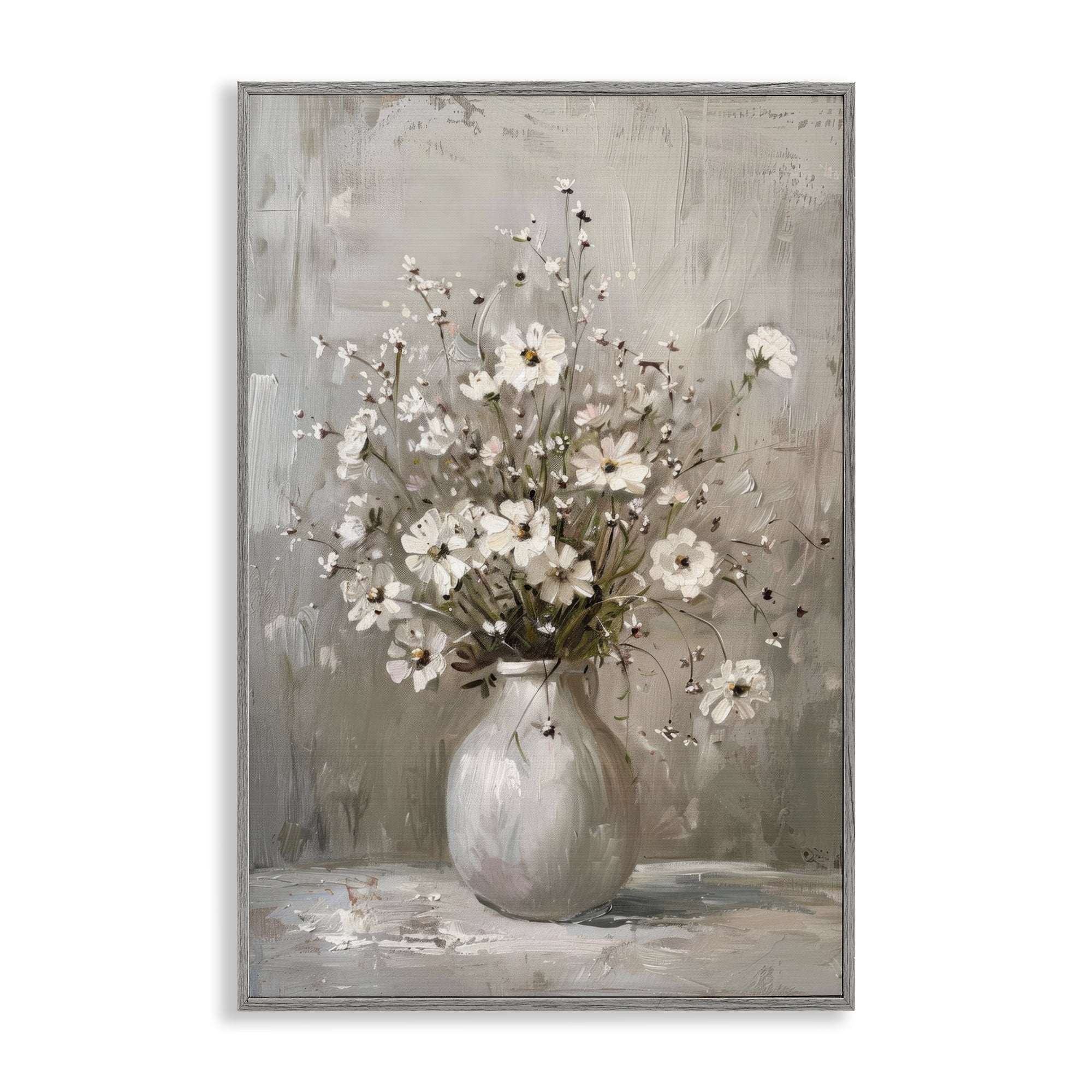 Stupell Industries Vintage Still Life Daisies Plants & Flowers Painting Gray Framed Art Print Wall Art, 16 x 24