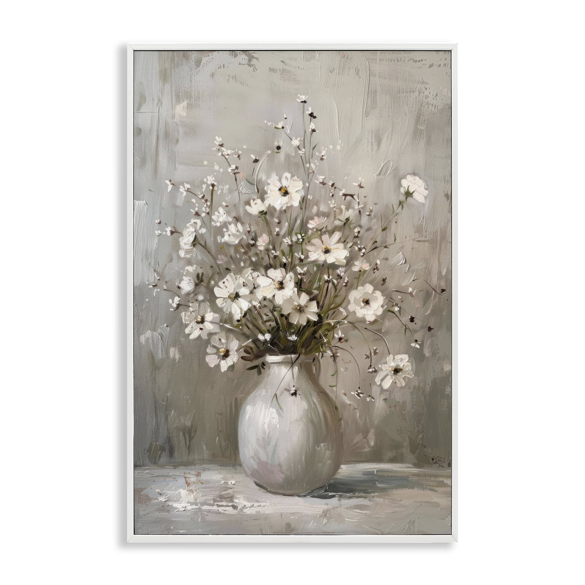 Stupell Industries Vintage Still Life Daisies Plants & Flowers Painting White Framed Art Print Wall Art, 20 x 30