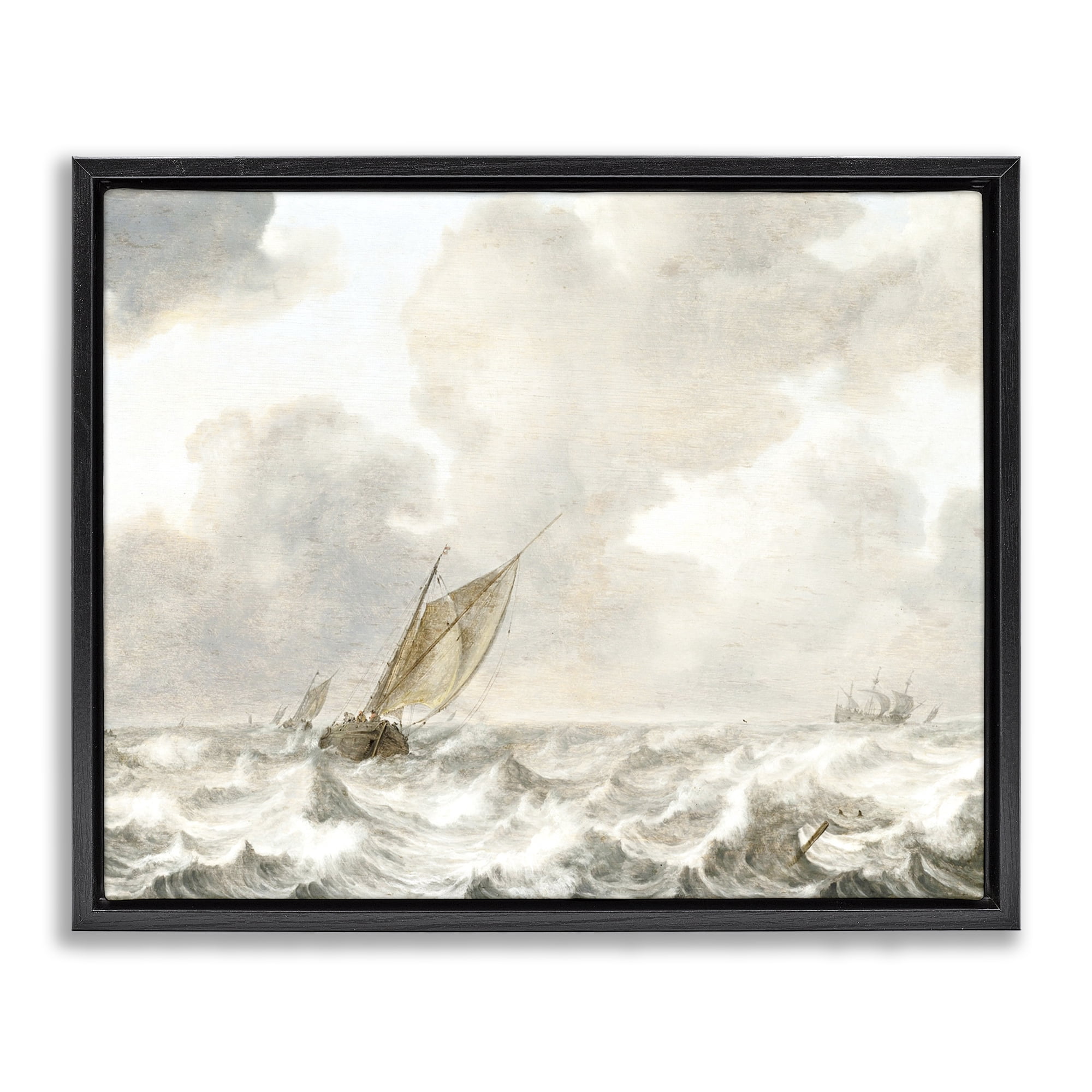 Stupell Industries Vintage Stormy Seas Black Framed Floater Canvas Wall Art, design by Leah Straatsma