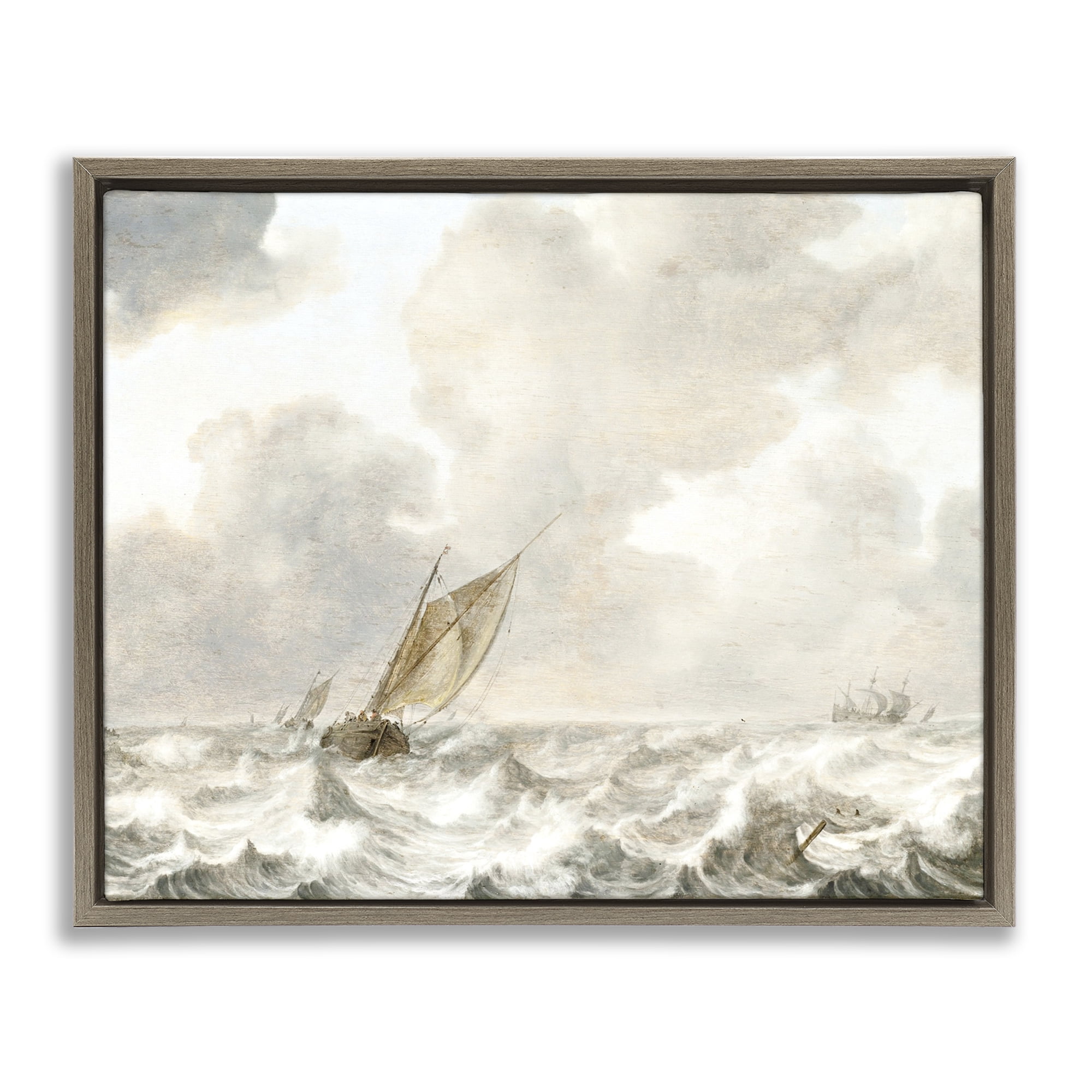 Stupell Industries Vintage Stormy Seas Brown Framed Floater Canvas Wall Art, design by Leah Straatsma