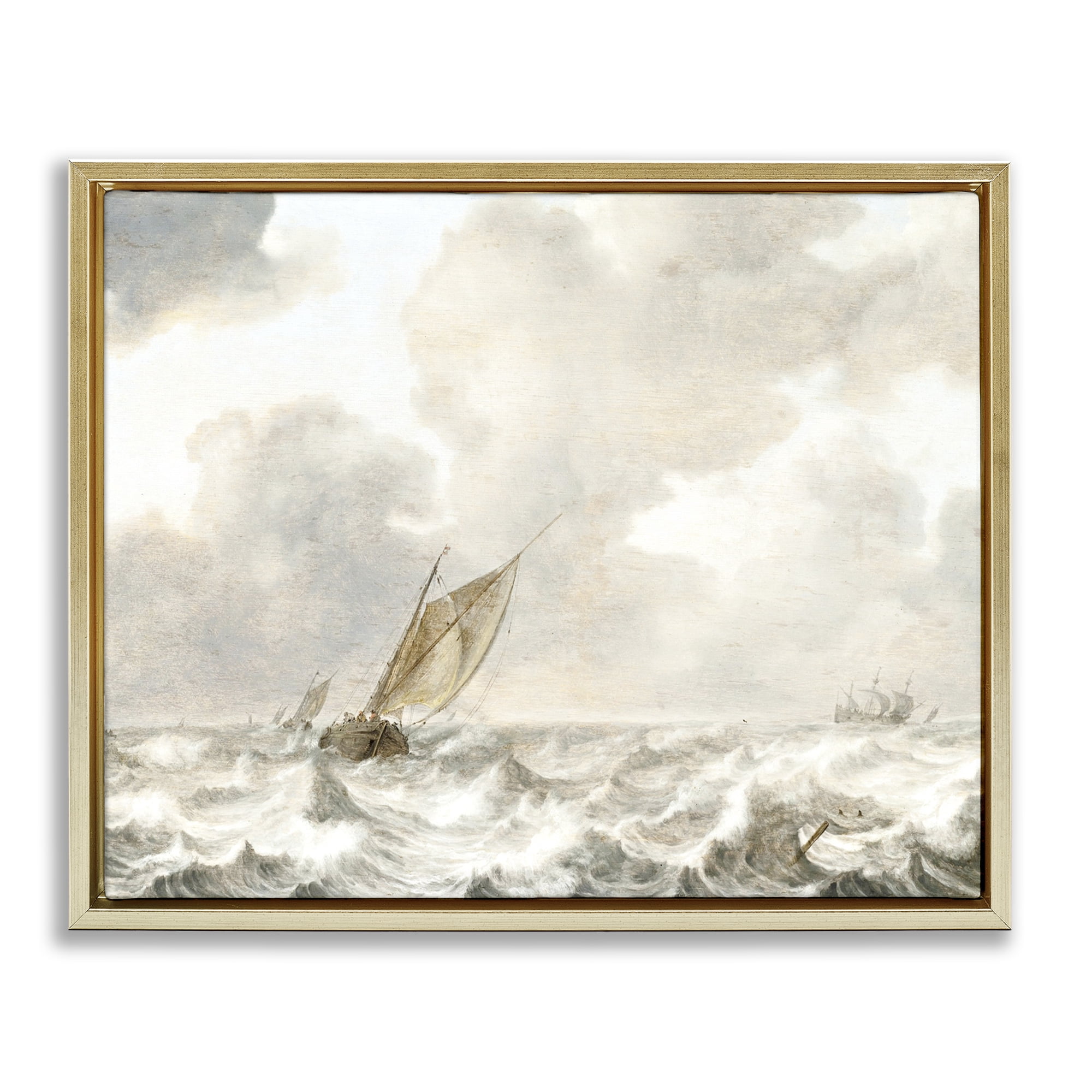 Stupell Industries Vintage Stormy Seas Gold Framed Floater Canvas Wall Art, design by Leah Straatsma