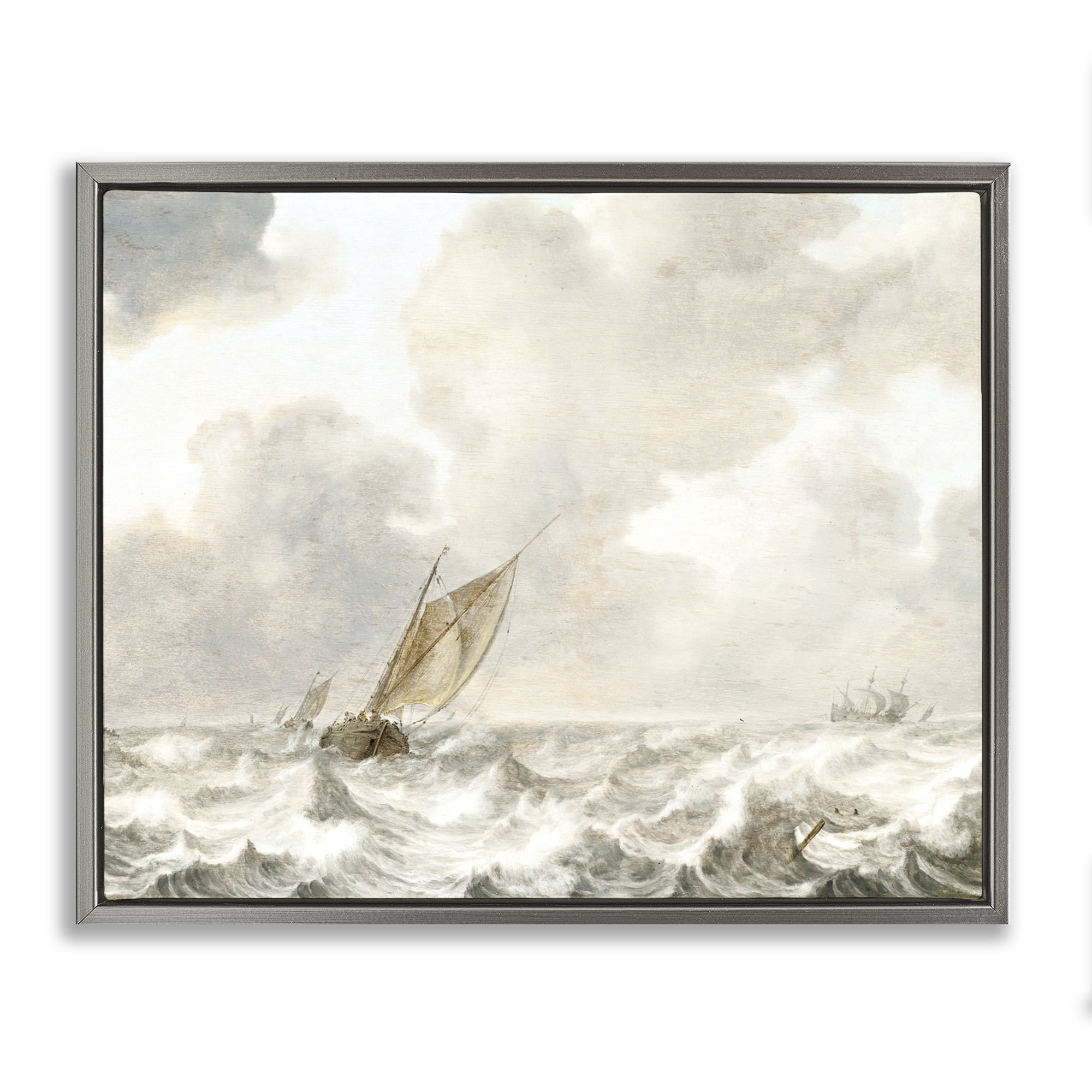 Stupell Industries Vintage Stormy Seas Gray Framed Floater Canvas Wall Art, design by Leah Straatsma