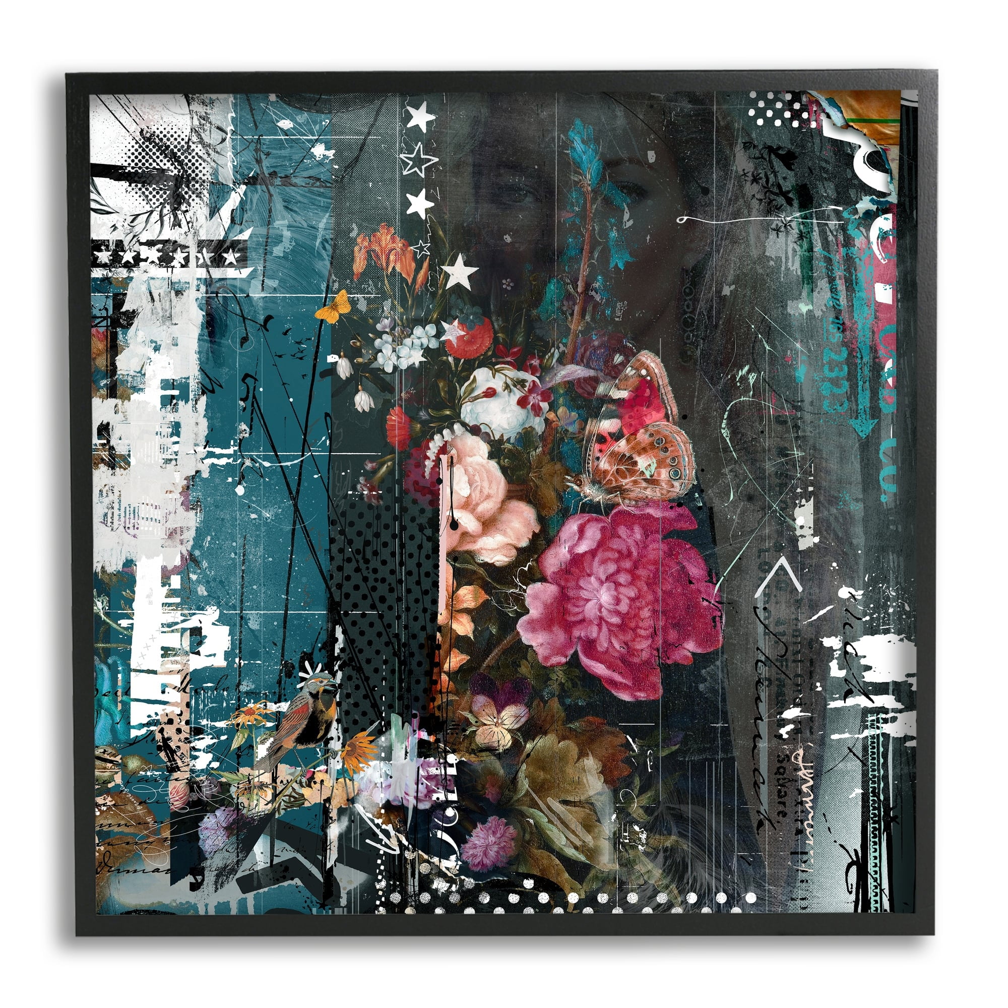Stupell Industries Vintage Street Style Layered Collage Urban Floral Detail Framed Wall Art, 12 x 12, Design by Teis Albers