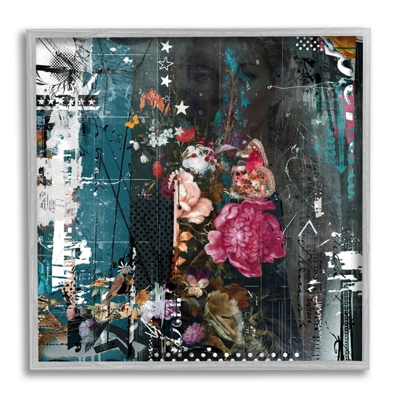 Stupell Industries Vintage Street Style Layered Collage Urban Floral Detail Framed Wall Art, 24 x 24, Design by Teis Albers
