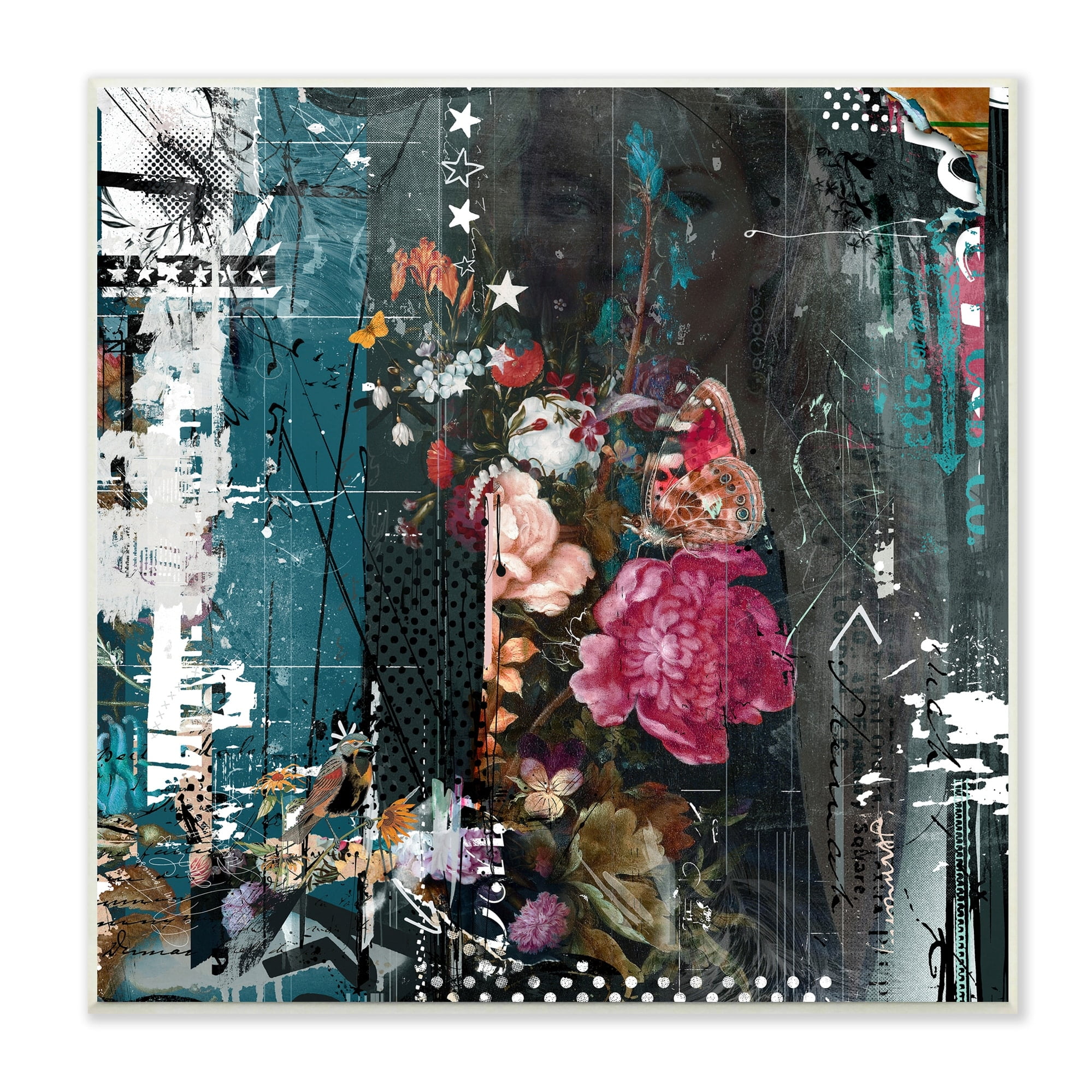 Vintage Floral Collage Wood Wall Art, 12" x 12"