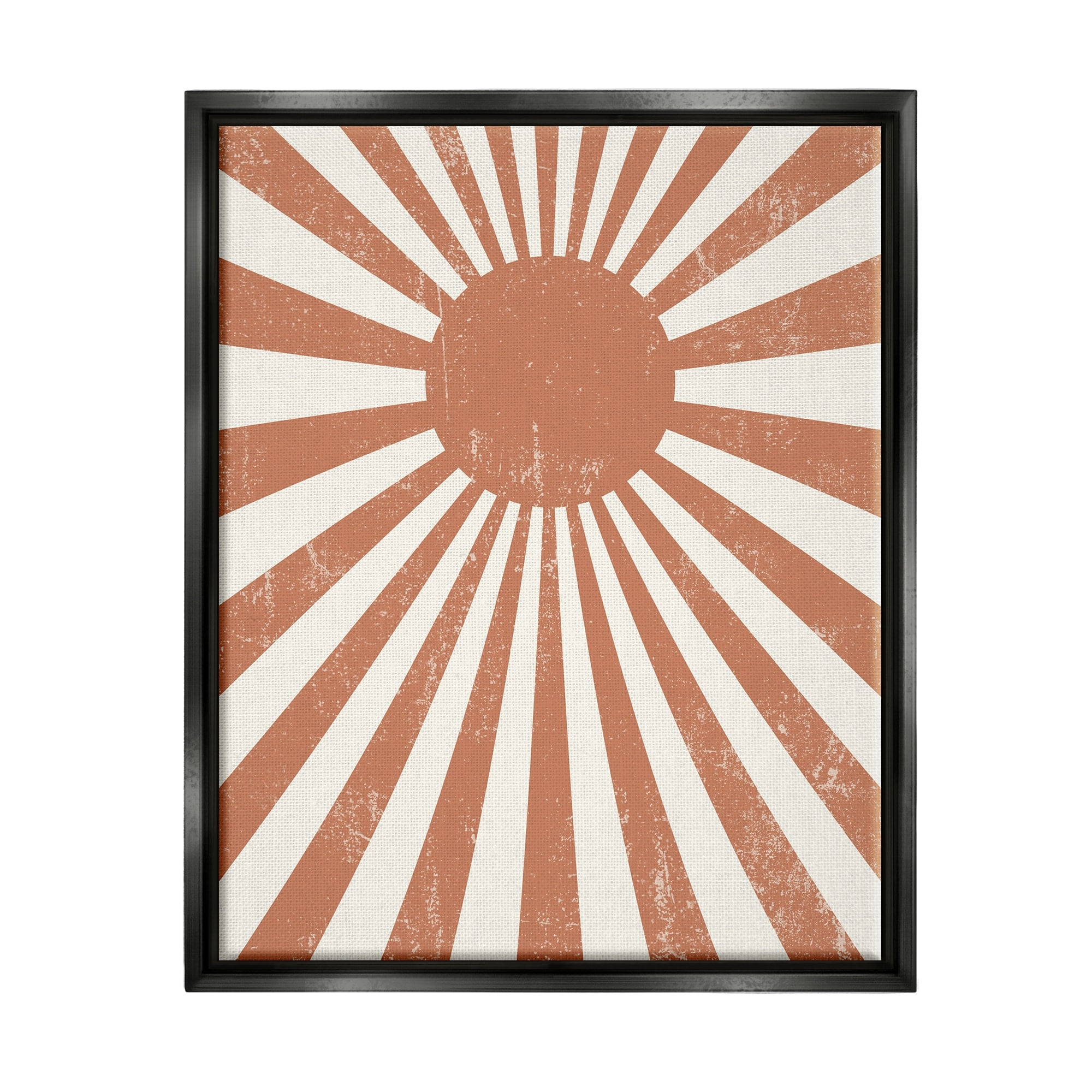 Stupell Industries Vintage Striped Sun Rays Beaming Weathered Design Graphic Art Jet Black Floating Framed Canvas Print Wall Art, Design by Daphne Polselli