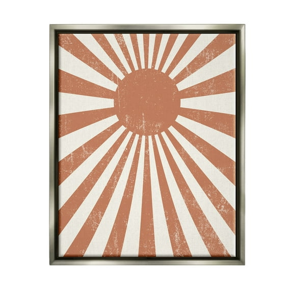 Stupell Industries Vintage Striped Sun Rays Beaming Weathered Design Graphic Art Luster Gray Floating Framed Canvas Print Wall Art, Design by Daphne Polselli
