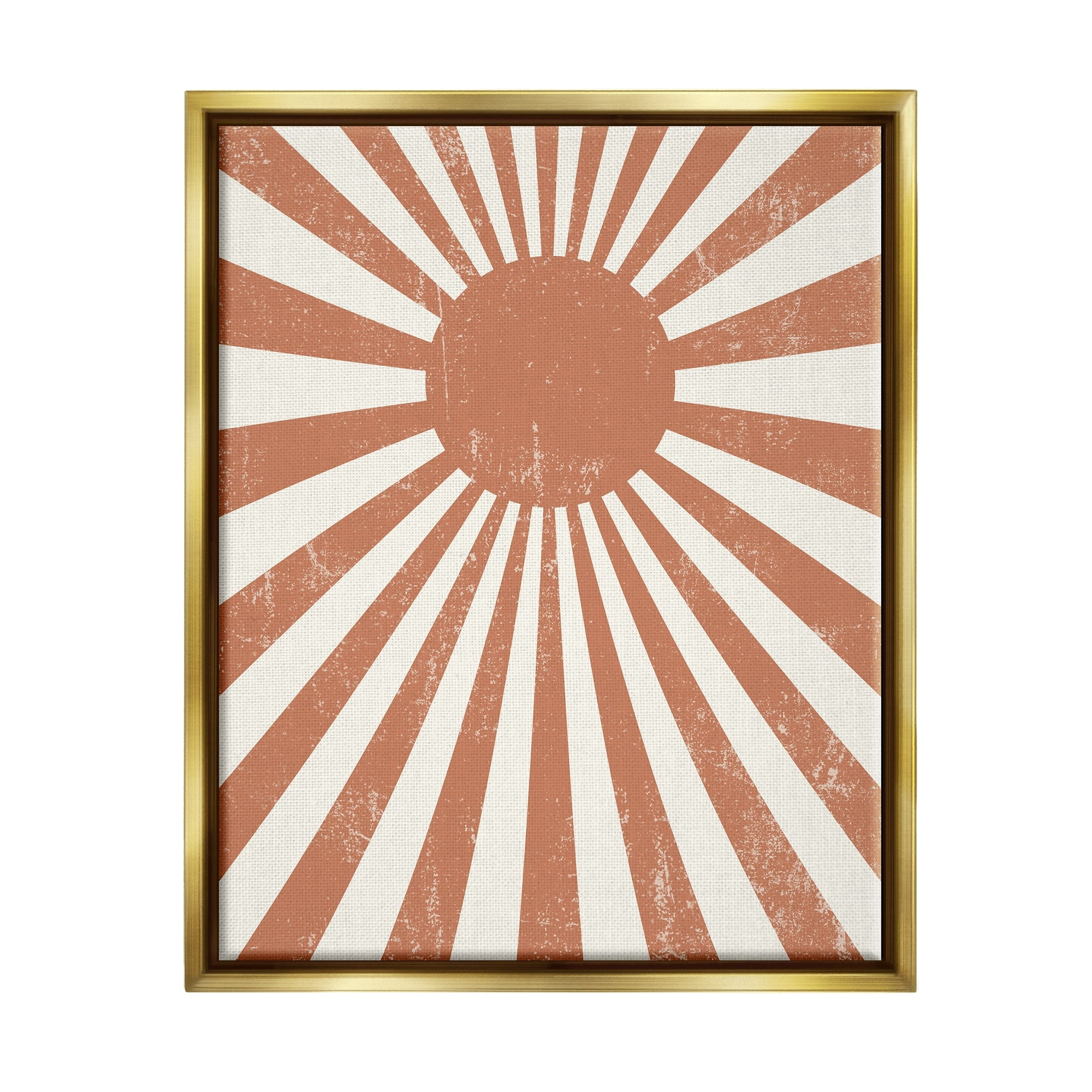 Stupell Industries Vintage Striped Sun Rays Beaming Weathered Design Graphic Art Metallic Gold Floating Framed Canvas Print Wall Art, Design by Daphne Polselli