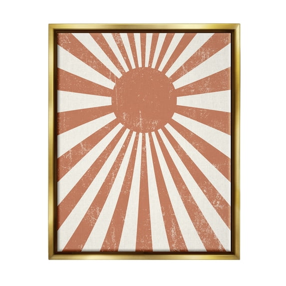 Stupell Industries Vintage Striped Sun Rays Beaming Weathered Design Graphic Art Metallic Gold Floating Framed Canvas Print Wall Art, Design by Daphne Polselli