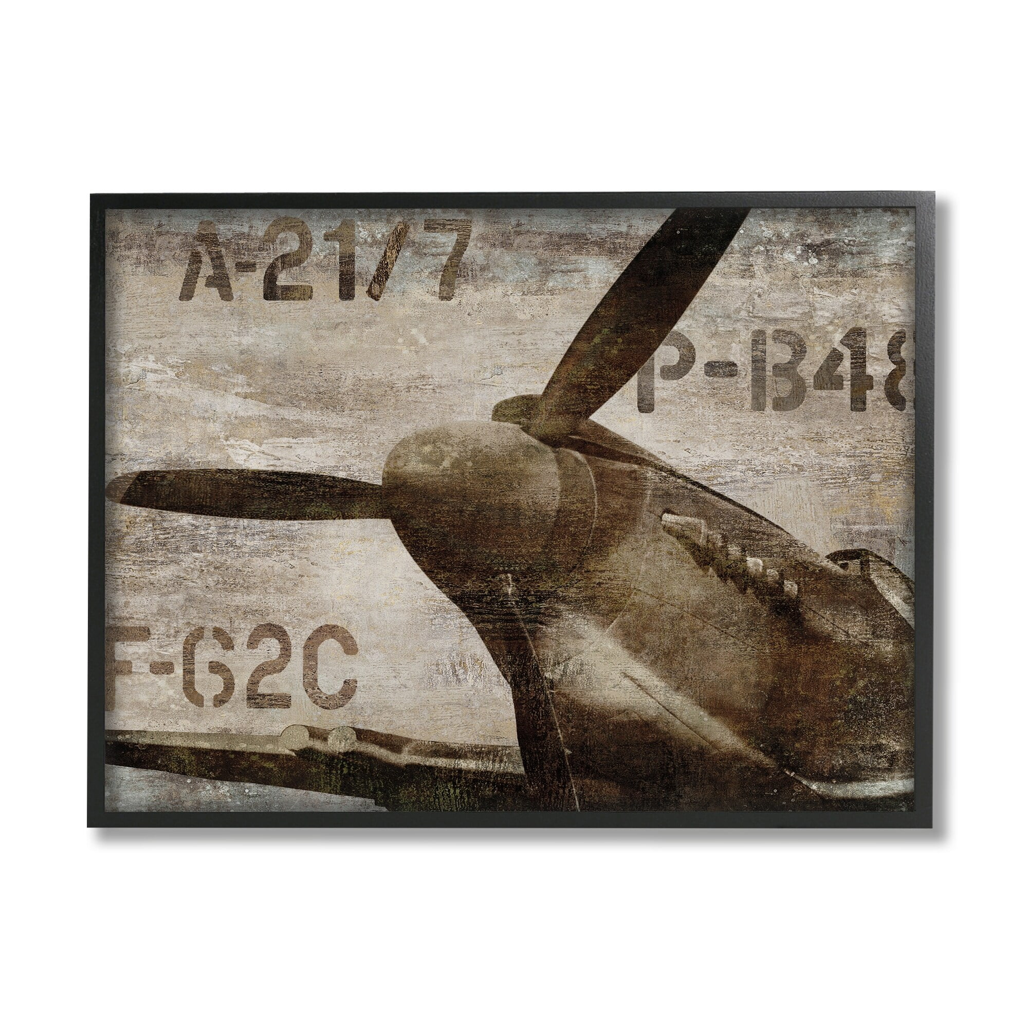 Stupell Industries Vintage Style Airplane Propeller Aircraft Sepia Monochrome Framed Wall Art, 30 x 24, Design by Dylan Matthews