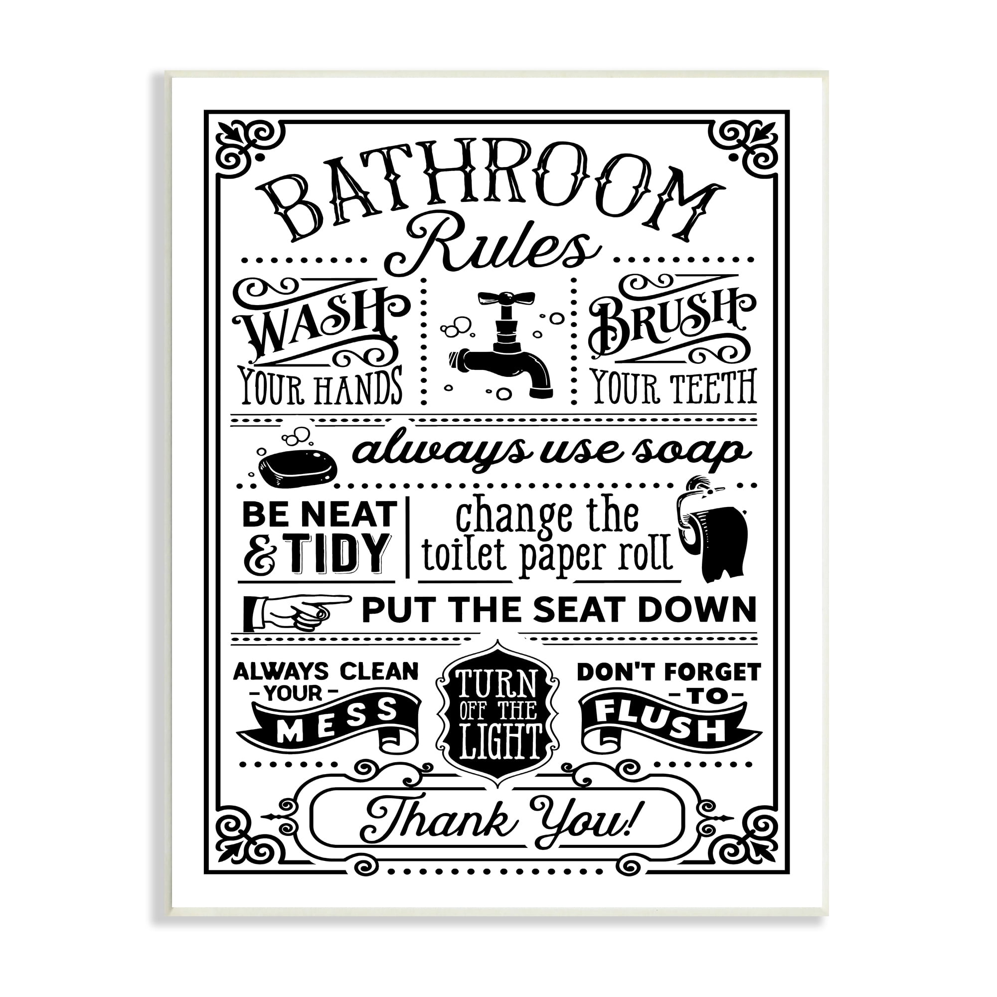 Stupell Industries Vintage Style Bathroom Rules Diagram List Border Graphic Art Unframed Art Print Wall Art, Design by Lettered and Lined