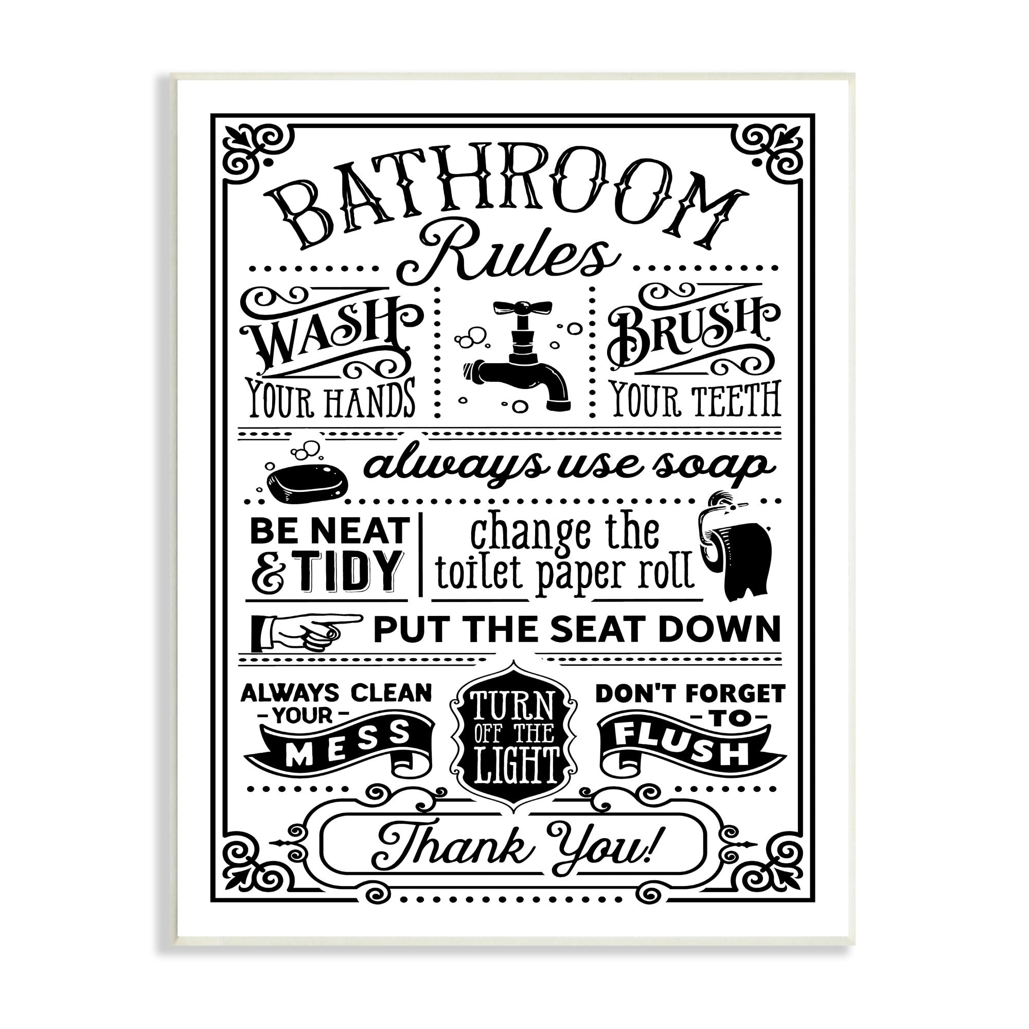 Stupell Industries Vintage Style Bathroom Rules Diagram List Border Graphic Art Unframed Art Print Wall Art, Design by Lettered and Lined