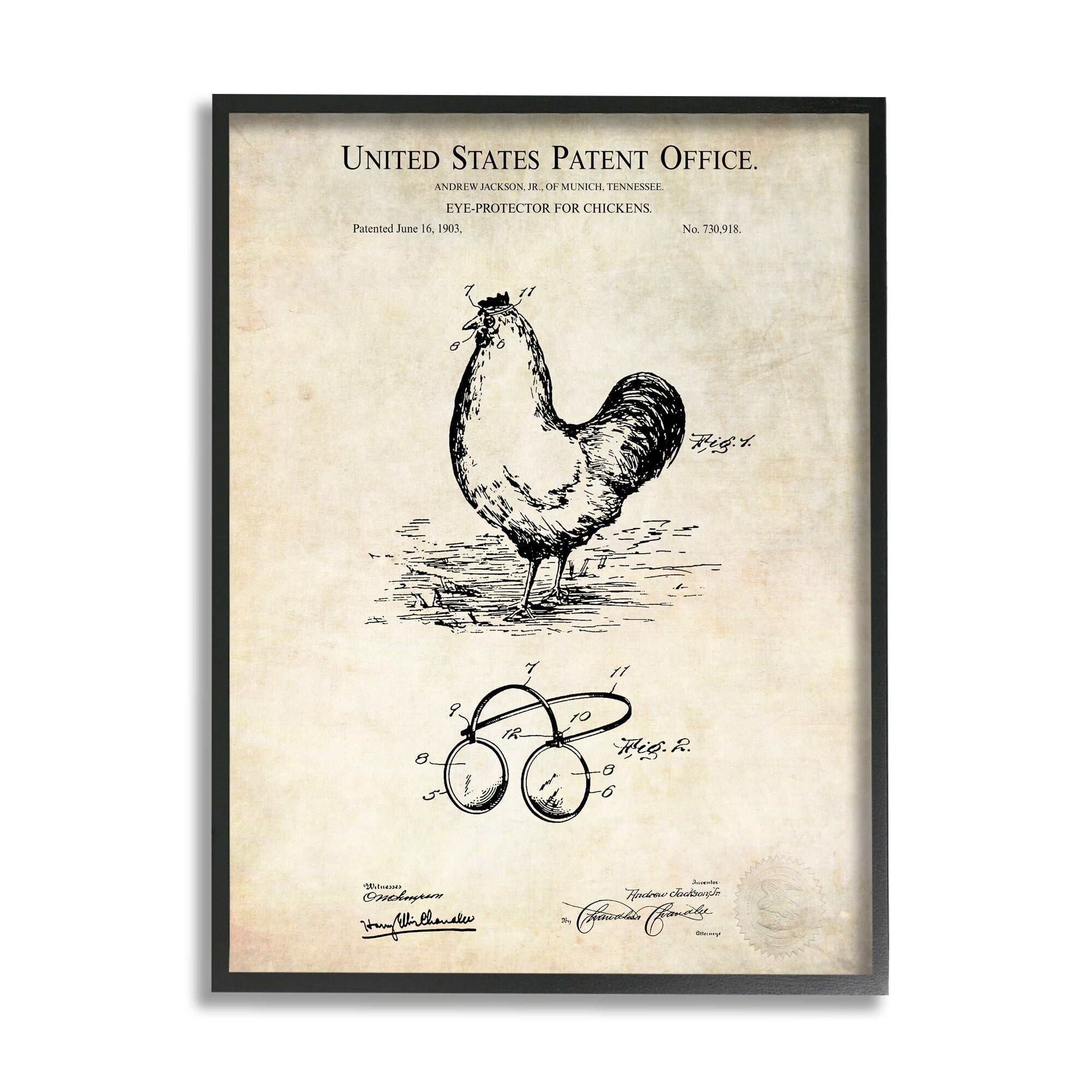 Stupell Industries Vintage Style Chicken Eye Protection Patent Blueprint Diagram Framed Wall Art, 24 x 30, Design by Karl Hronek