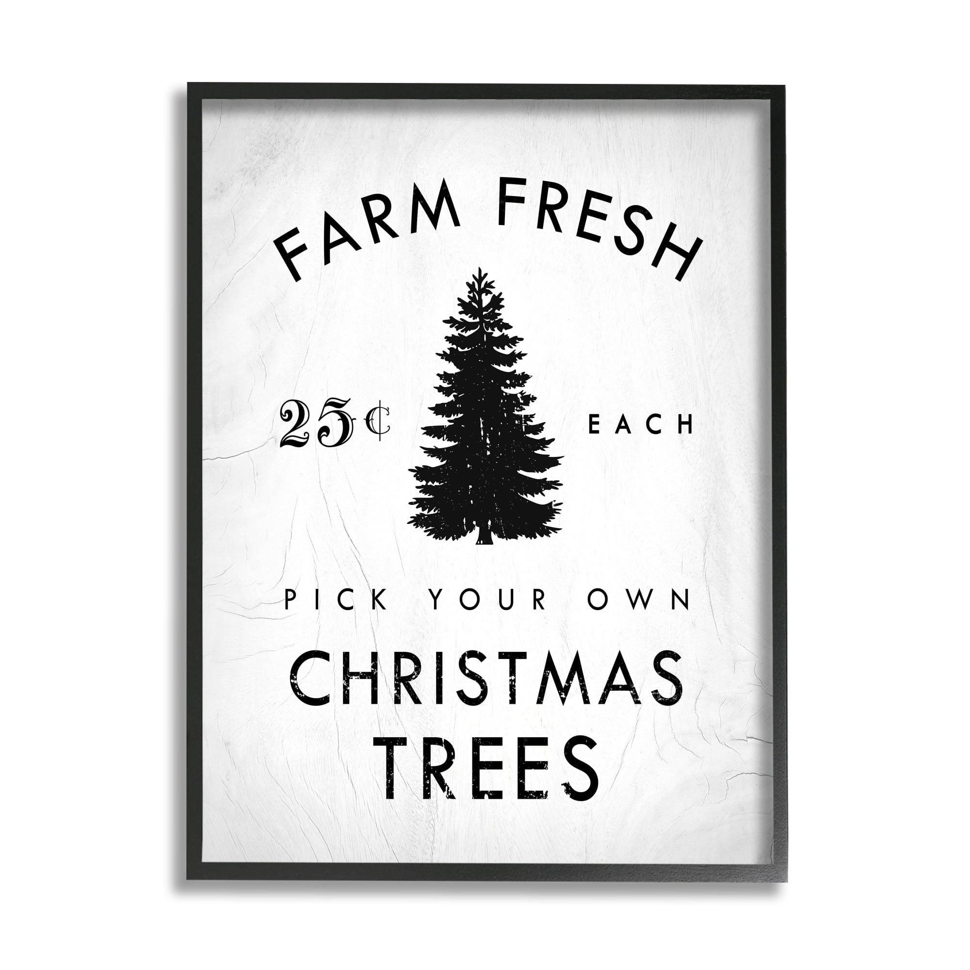 Stupell Industries Vintage Style Christmas Tree Farm Sign Minimal Black Framed Design by Daphne Polselli