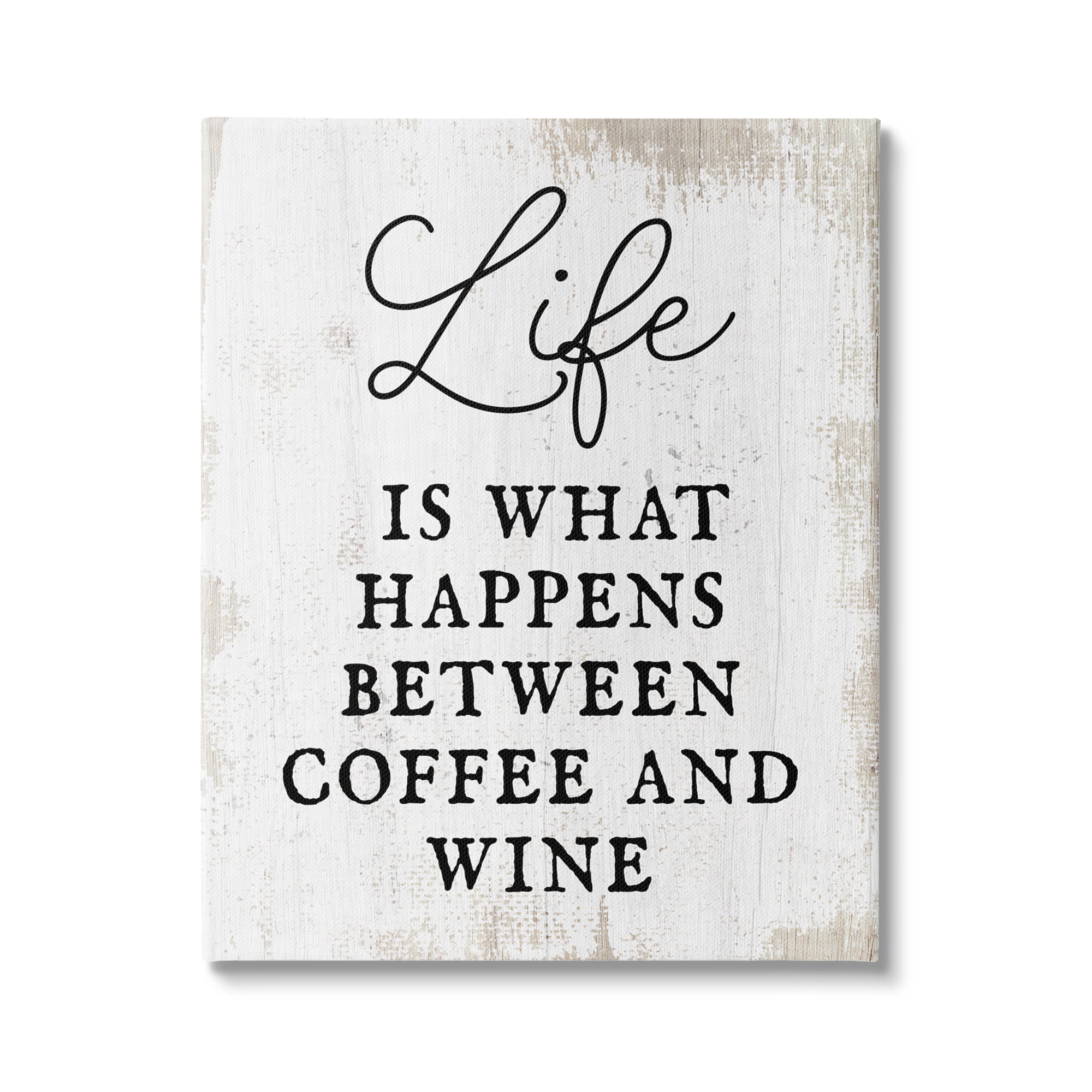 Stupell Industries Vintage Style Coffee & Wine Life Phrase Typography Canvas Wall Art, 16 x 20, Design by Lil' Rue