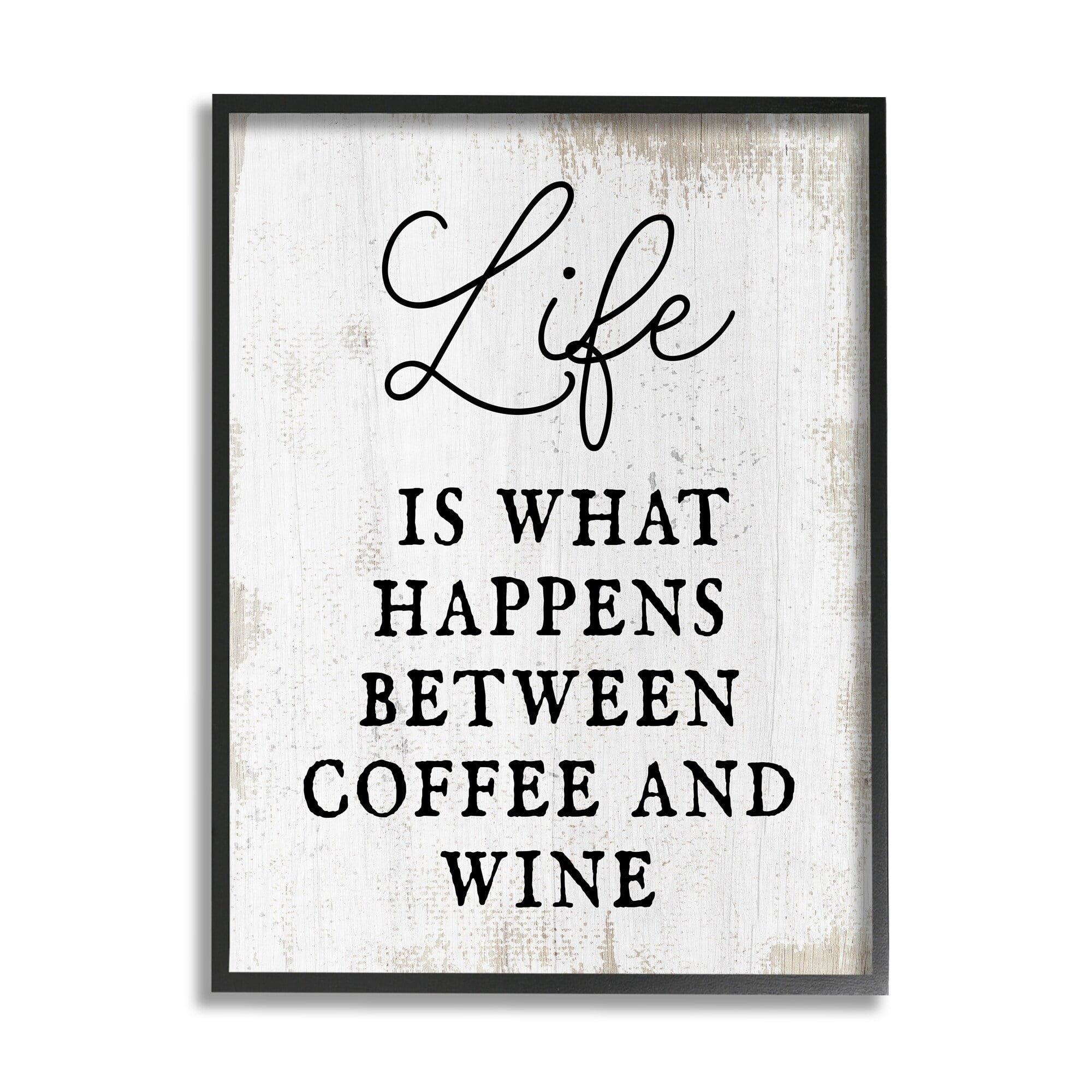 Stupell Industries Vintage Style Coffee & Wine Life Phrase Typography Framed Wall Art, 11 x 14, Design by Lil' Rue