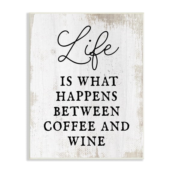 Stupell Industries Vintage Style Coffee & Wine Life Phrase Typography Wood Wall Art, 10 x 15, Design by Lil' Rue