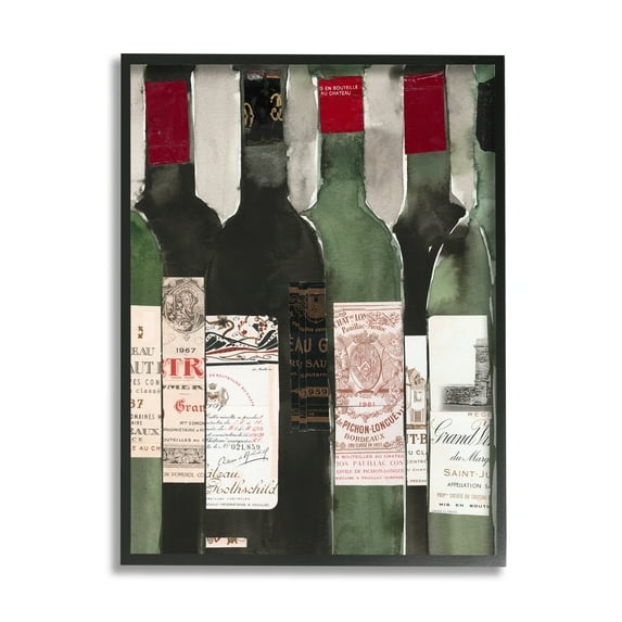 Stupell Industries Vintage Style Green Labeled Liquor Wine Bottles Paintings Black Framed Art Print Wall Art, 11x14, by Samuel Dixon