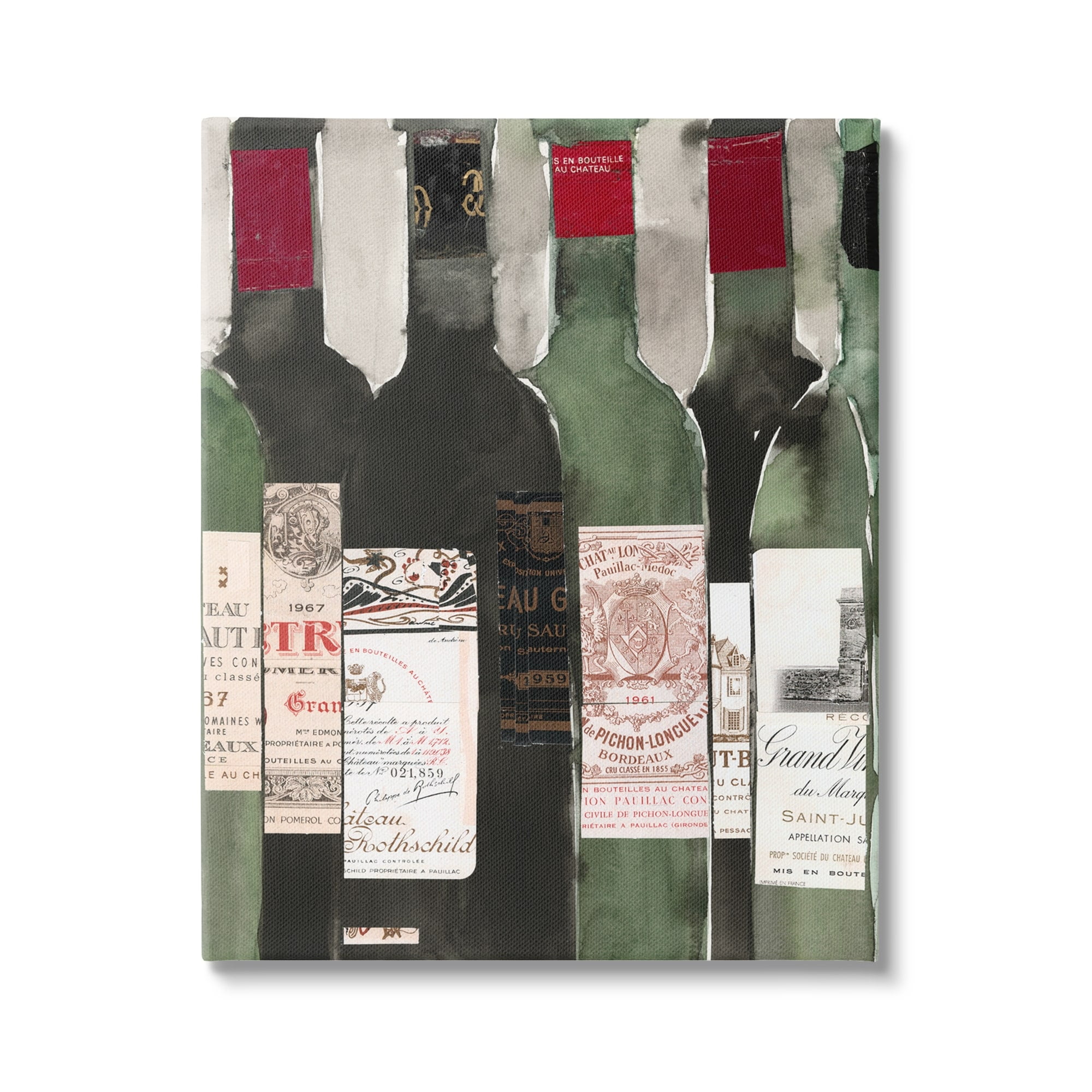 Stupell Industries Vintage Style Green Labeled Liquor Wine Bottles Traditional Painting Gallery-Wrapped Canvas Print Wall Art, 24 x 30, Design by Samuel Dixon