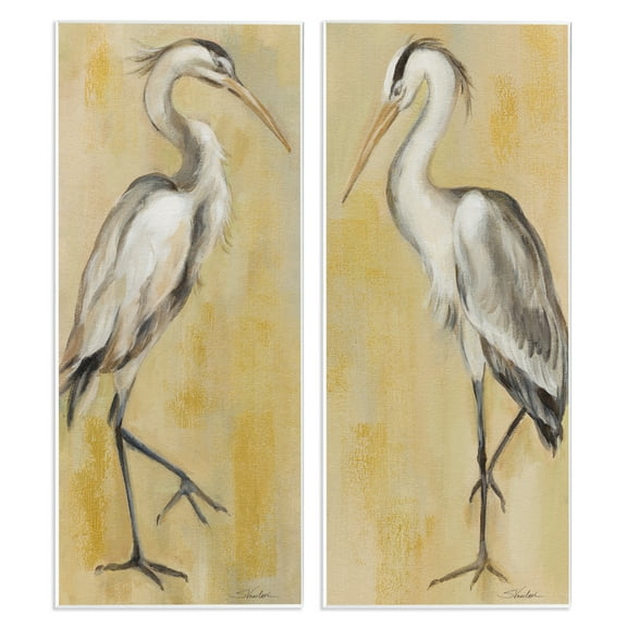 Stupell Industries Vintage Style Herons Animals Painting Unframed Art Print Wall Art, 7 x 17, Set of 2