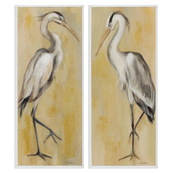 Stupell Industries Vintage Style Herons Animals Painting White Framed Art Print Wall Art, 10 x 24, Set of 2