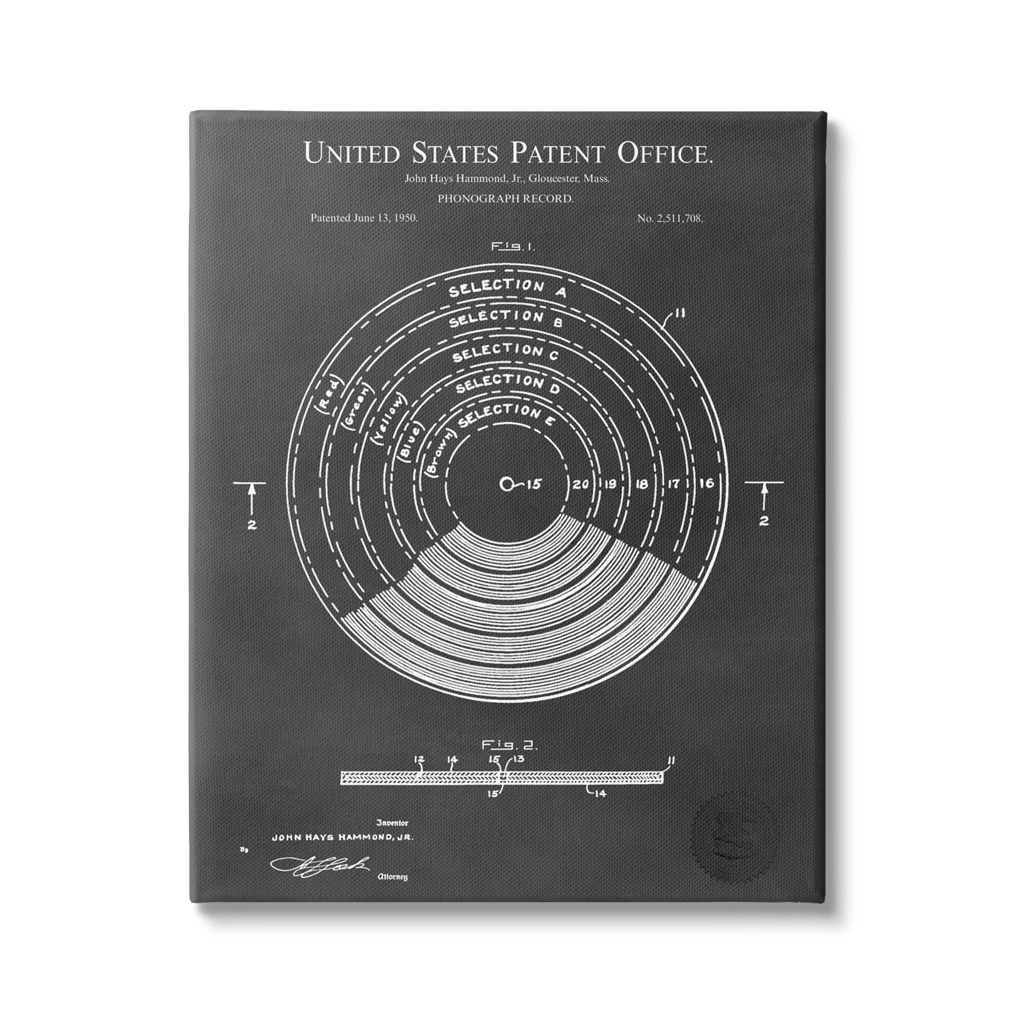 Stupell Industries Vintage Style Photograph Record Patent Blueprint Diagram Canvas Wall Art, 36 x 48, Design by Karl Hronek