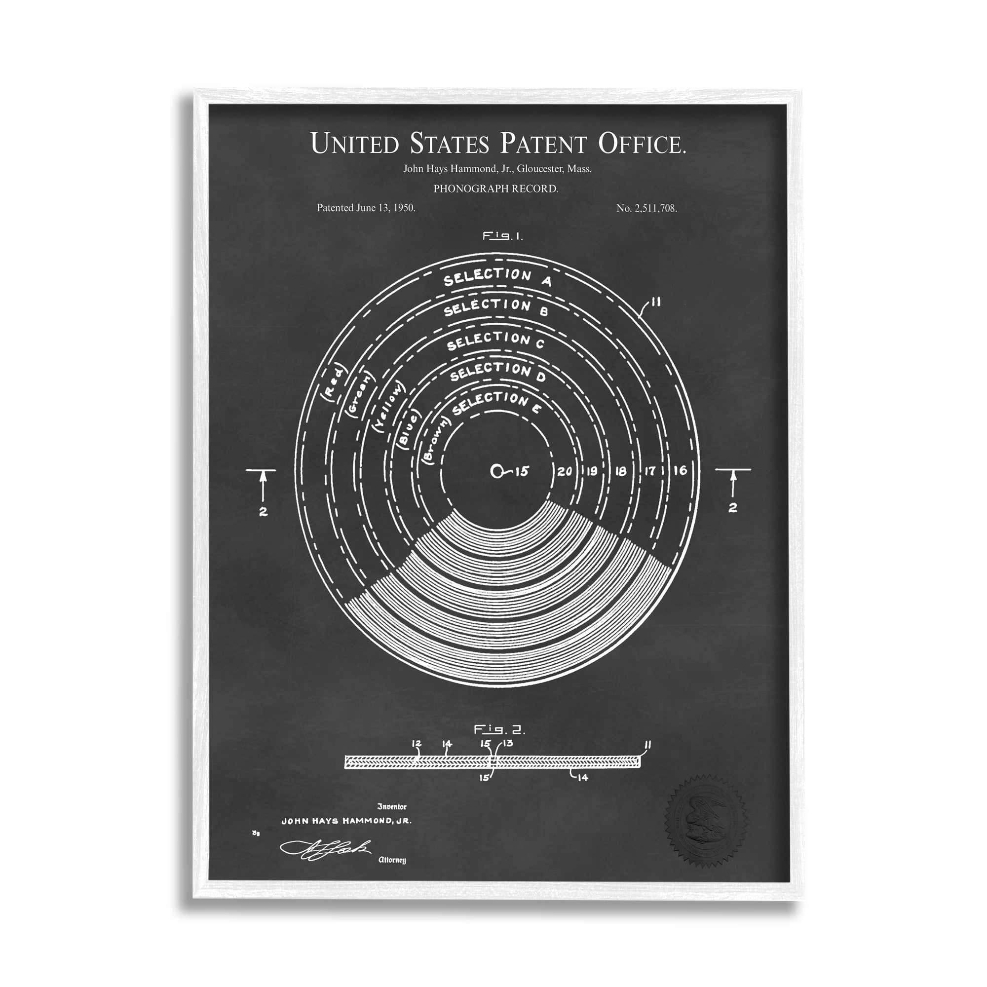 Stupell Industries Vintage Style Photograph Record Patent Blueprint Diagram Framed Wall Art, 24 x 30, Design by Karl Hronek
