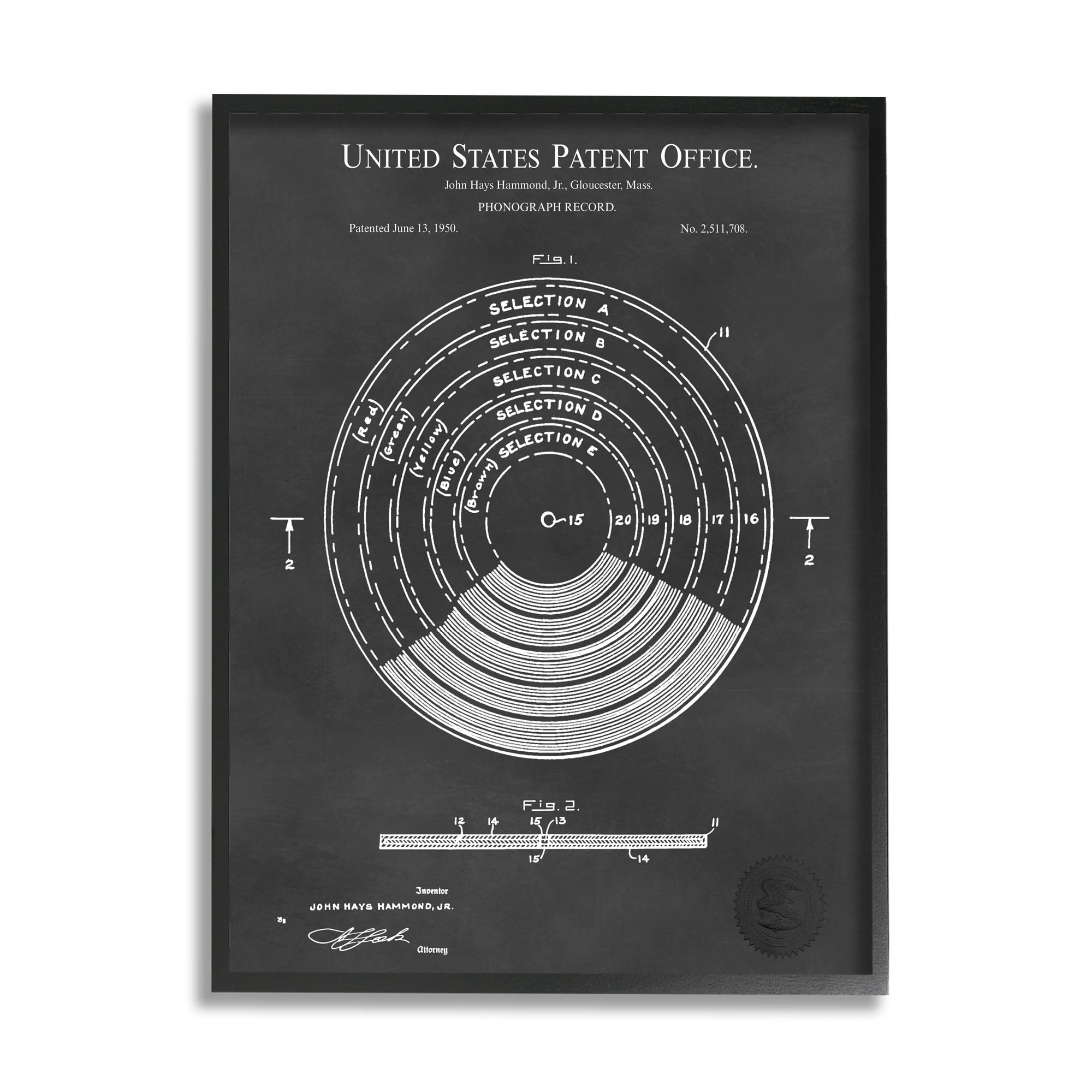Stupell Industries Vintage Style Photograph Record Patent Blueprint Diagram Framed Wall Art, 24 x 30, Design by Karl Hronek