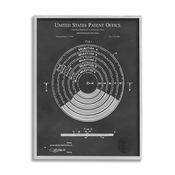 Stupell Industries Vintage Style Photograph Record Patent Blueprint Diagram Framed Wall Art, 24 x 30, Design by Karl Hronek