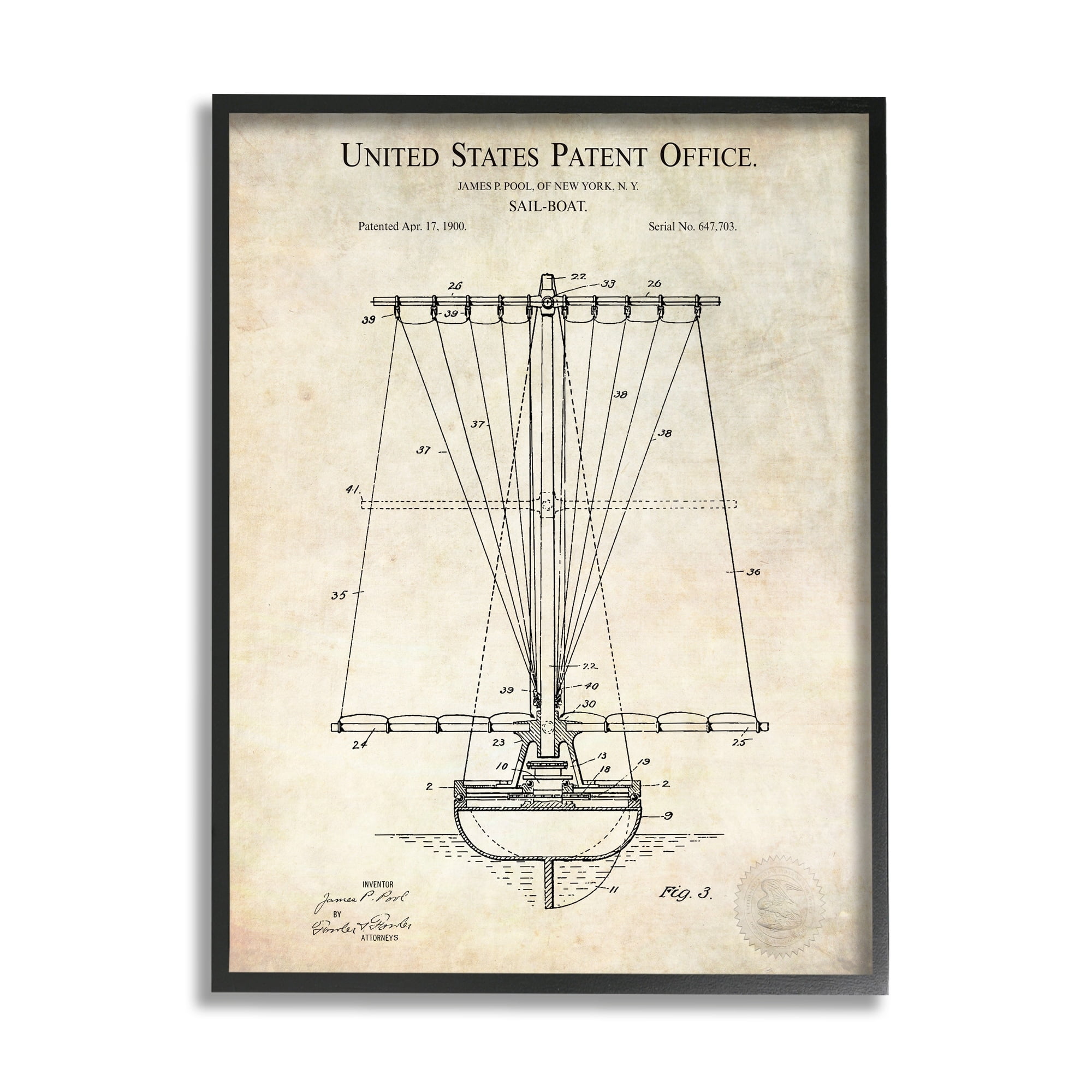 Stupell Industries Vintage Style Sailboat Watercraft Detailed Diagram Blueprint Framed Wall Art, 11 x 14, Design by Karl Hronek