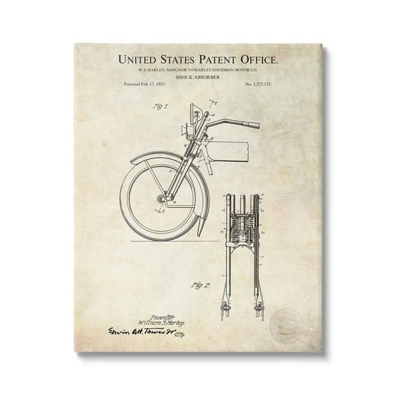 Stupell Industries Vintage Style Shock Absorber Invention Patent Diagram Canvas Wall Art, 30 x 40, Design by Karl Hronek