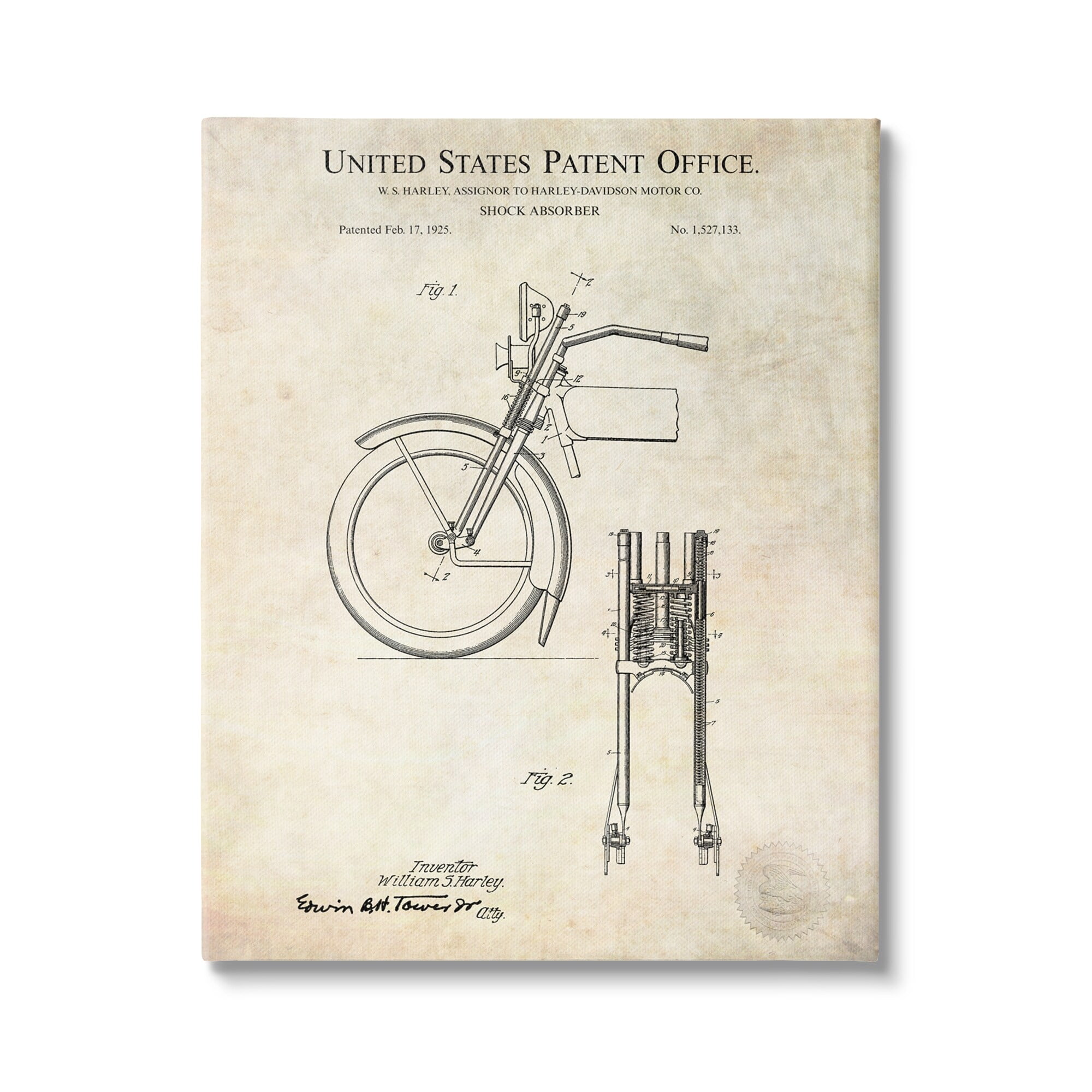 Stupell Industries Vintage Style Shock Absorber Invention Patent Diagram Canvas Wall Art, 36 x 48, Design by Karl Hronek