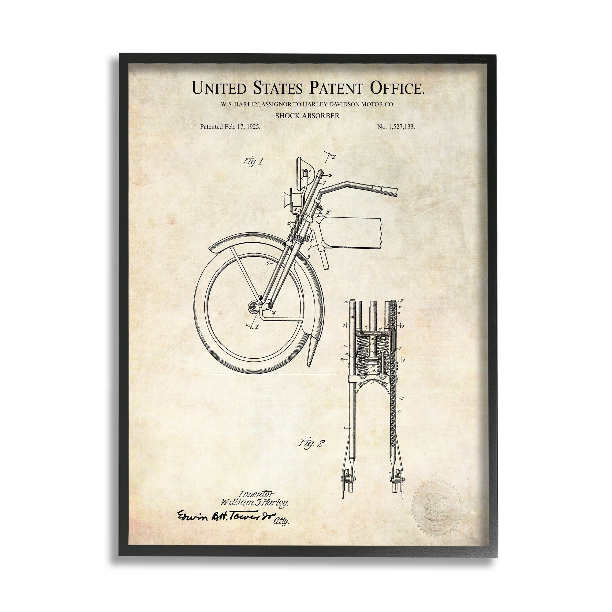 Stupell Industries Vintage Style Shock Absorber Invention Patent Diagram Framed Wall Art, 24 x 30, Design by Karl Hronek