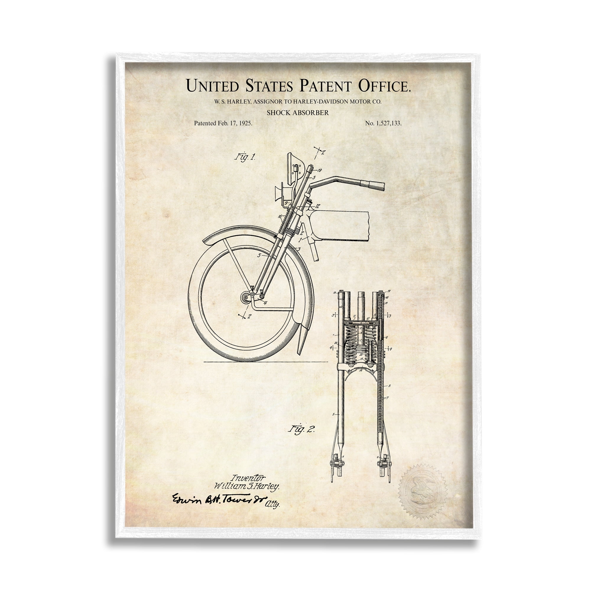 Stupell Industries Vintage Style Shock Absorber Invention Patent Diagram Framed Wall Art, 24 x 30, Design by Karl Hronek