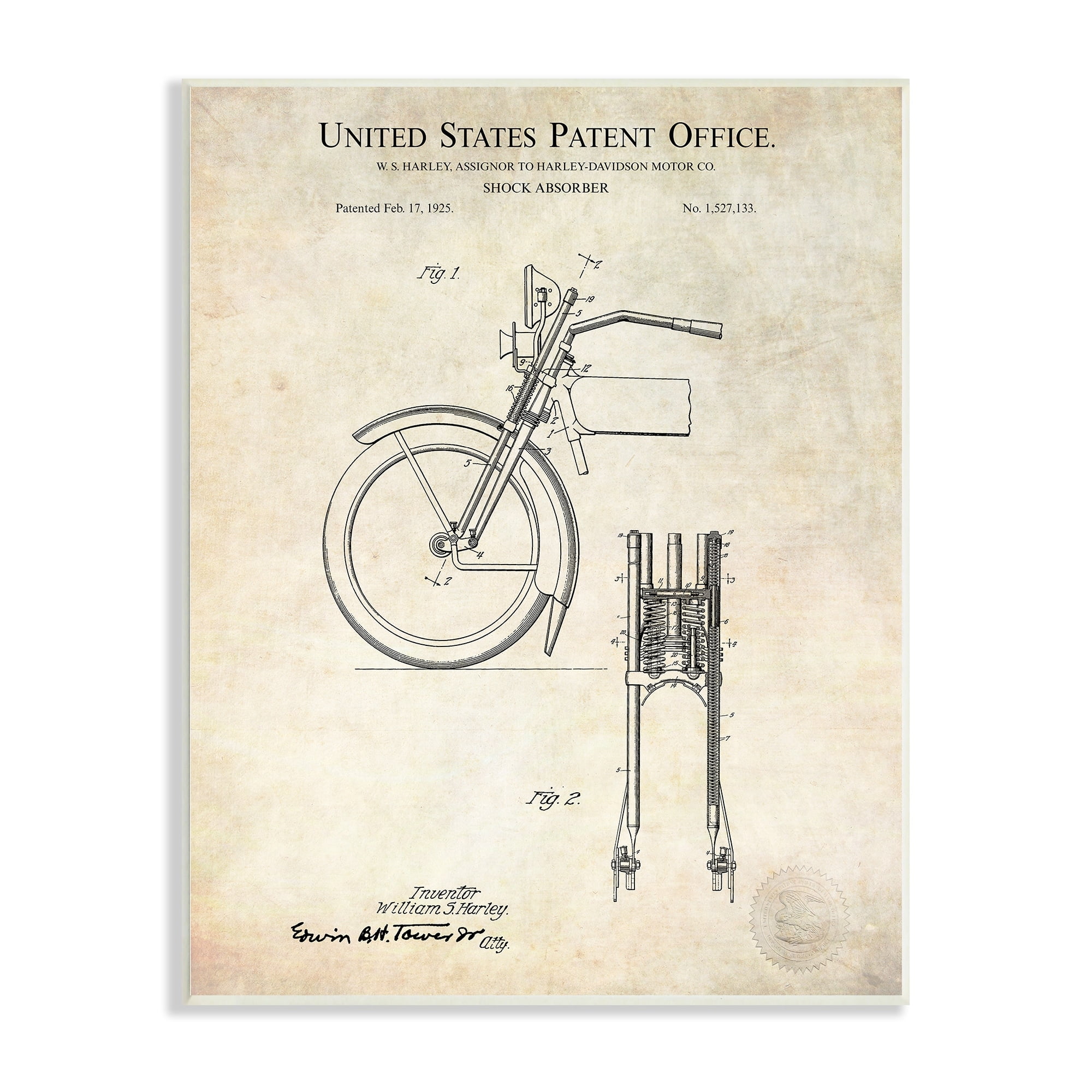Stupell Industries Vintage Style Shock Absorber Invention Patent Diagram Wood Wall Art, 13 x 19, Design by Karl Hronek