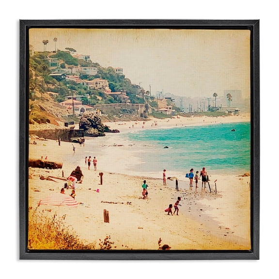 Stupell Industries Vintage Summer Beach Day Black Framed Floater Canvas Wall Art design by Marina Drasnin, 18 x 18