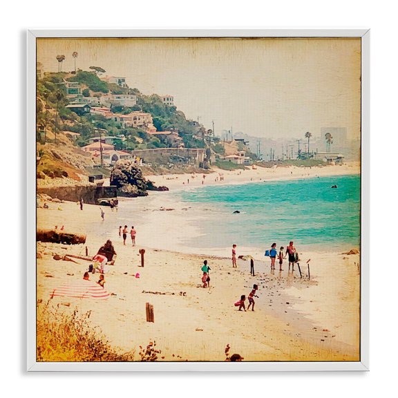 Stupell Industries Vintage Summer Beach Day White Framed Giclee Art design by Marina Drasnin, 12 x 12