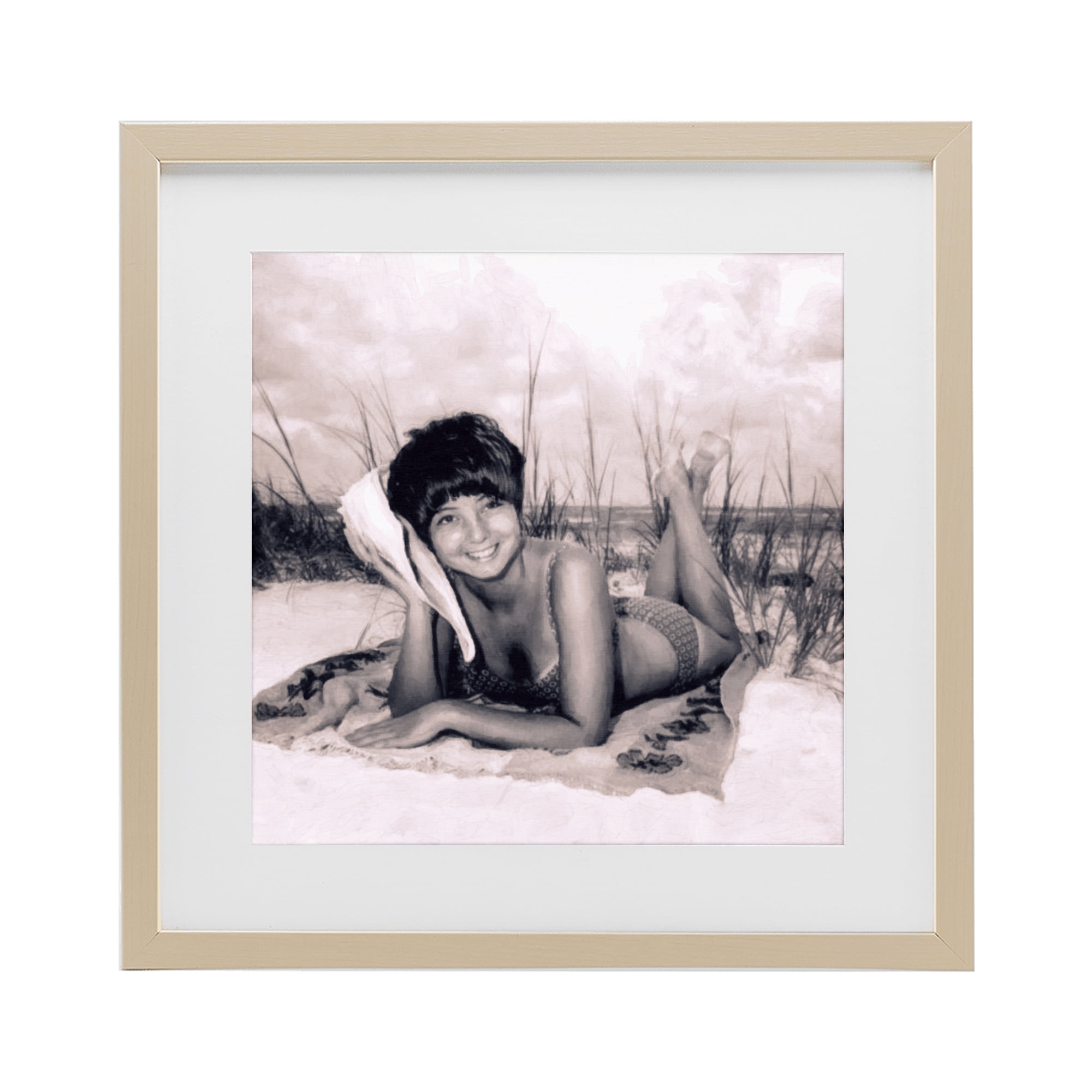 Stupell Industries Vintage Summer Girl with Conch Birch Framed Print Under Glass, design by Grotto Studios