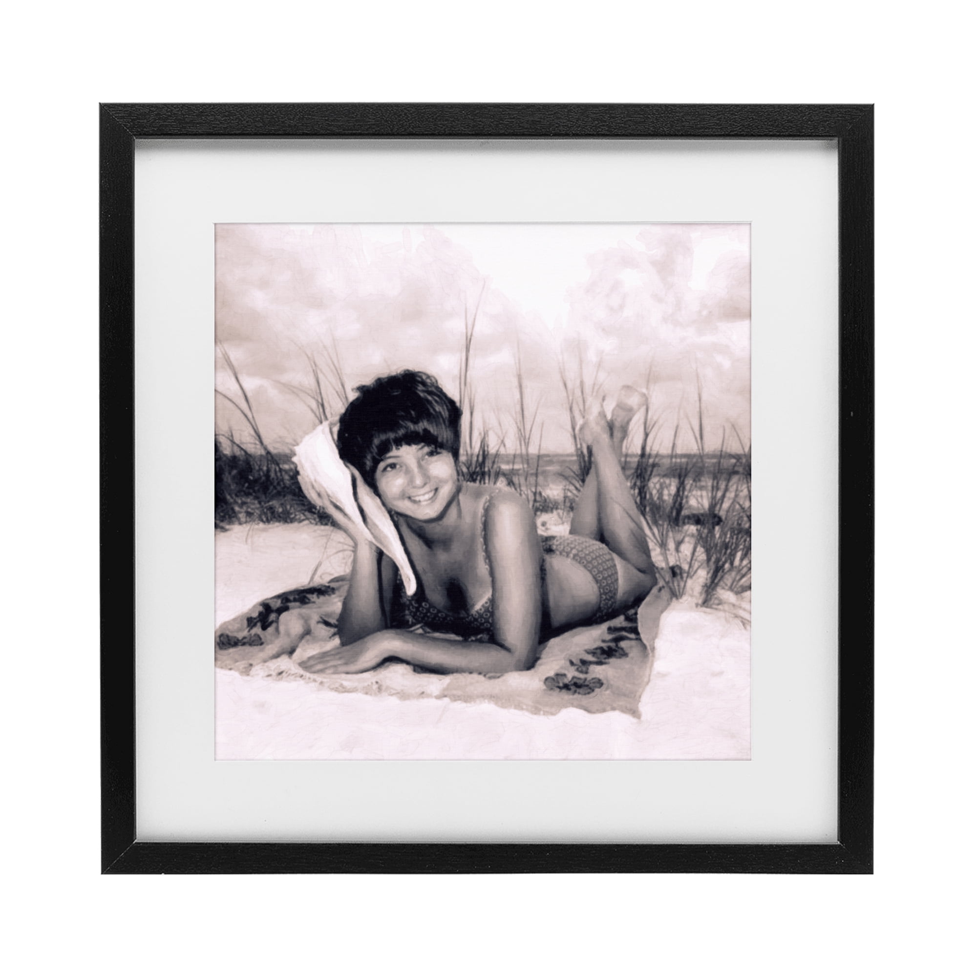 Stupell Industries Vintage Summer Girl with Conch Black Framed Print Under Glass, design by Grotto Studios