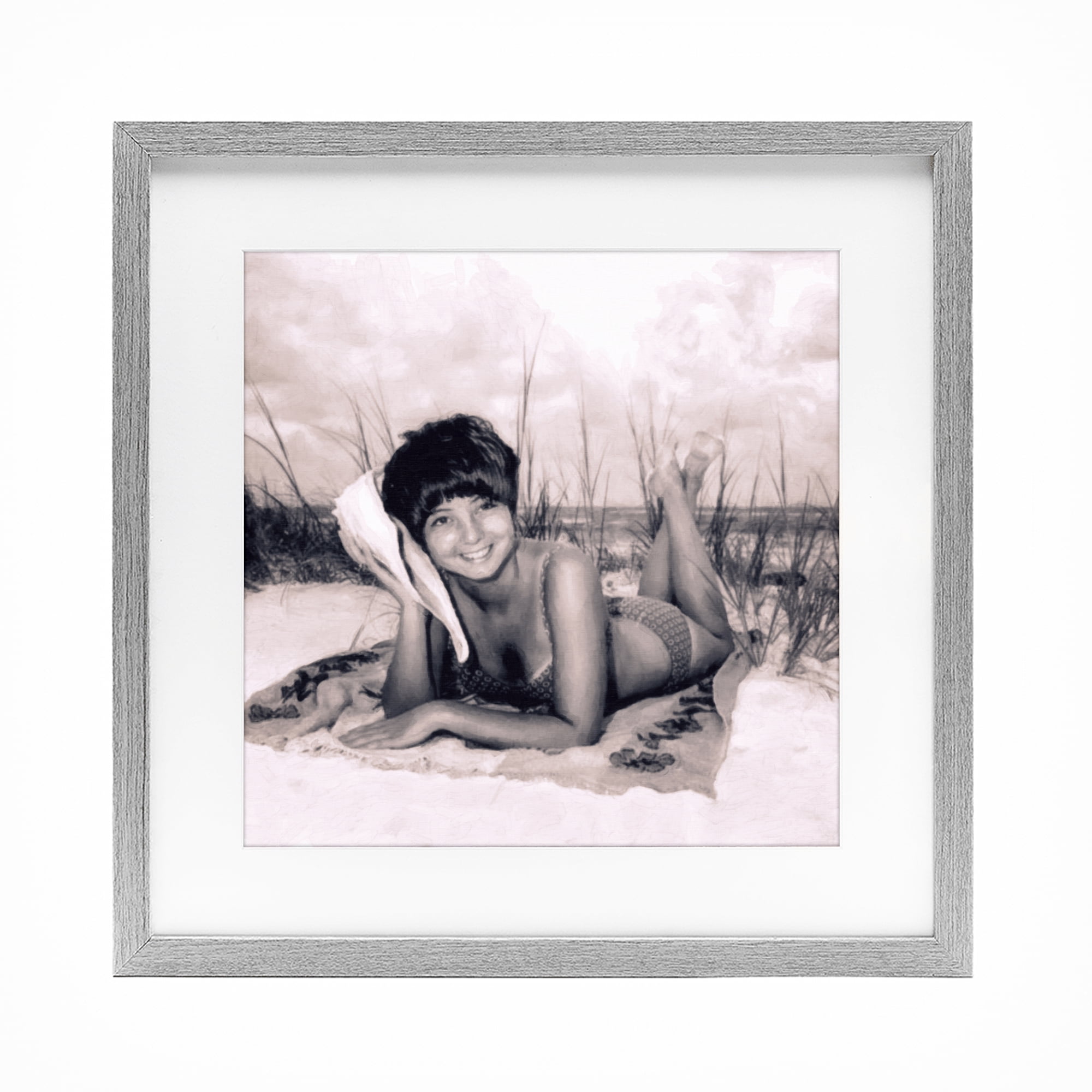 Stupell Industries Vintage Summer Girl with Conch Gray Framed Print Under Glass, design by Grotto Studios