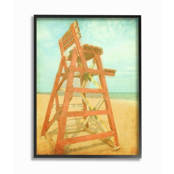 Stupell Industries Vintage Summer Red Lifeguard Chair Beach Sand Photograph Designed by Ashley Calhoun