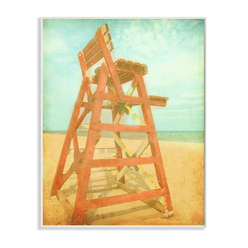 Stupell Industries Vintage Summer Red Lifeguard Chair Beach Sand Photograph Designed by Ashley Calhoun